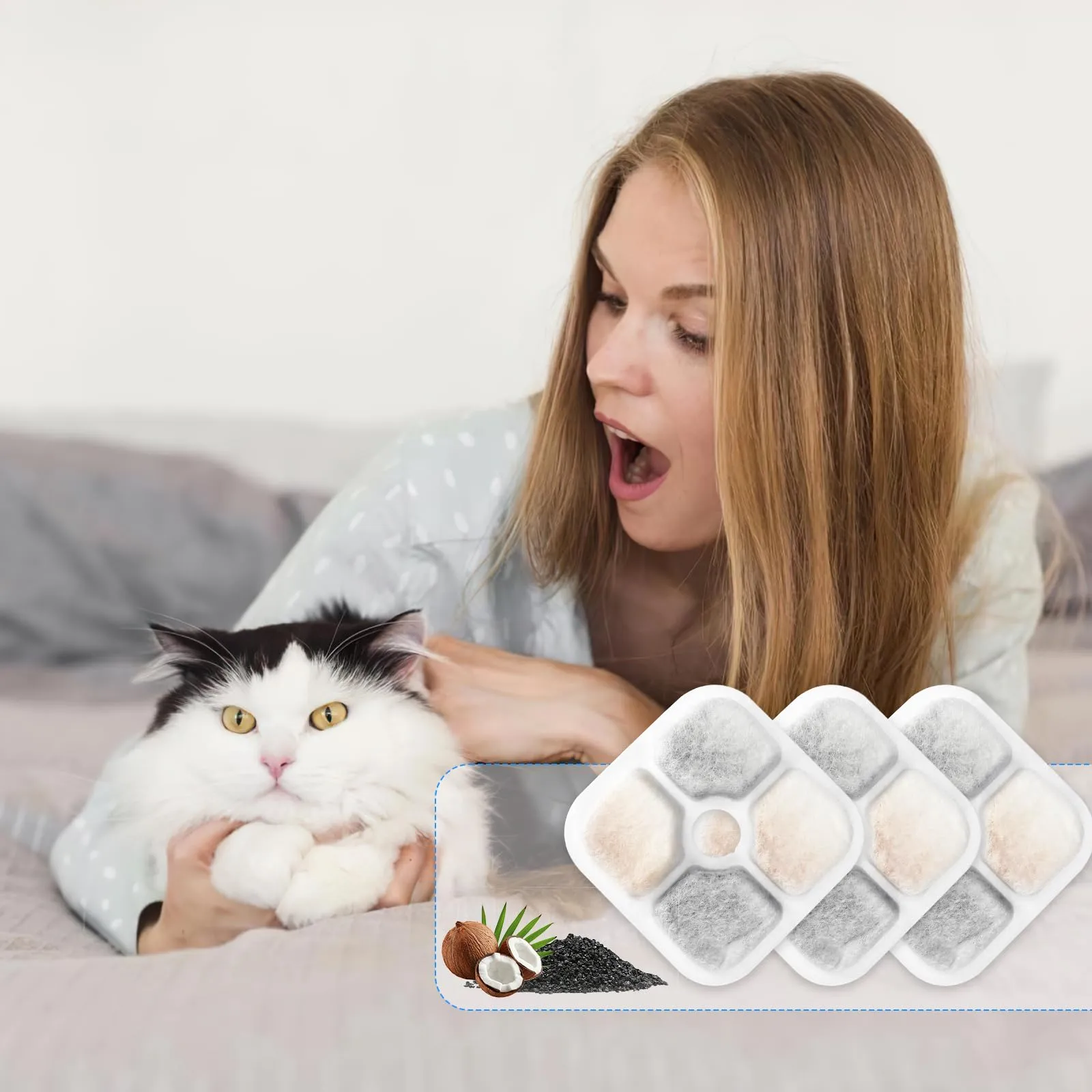 12 Pezzi Filtri Fontanella Per Gatti Filtro Fontanella Per Gatti Carbonio Attivato Sistema De FiltracióN Triple Fontanella Per Gatto Ricambio Fontana Per Gatti Per 2.5l Dispenser Fontana Gatto Cane - immagine 7