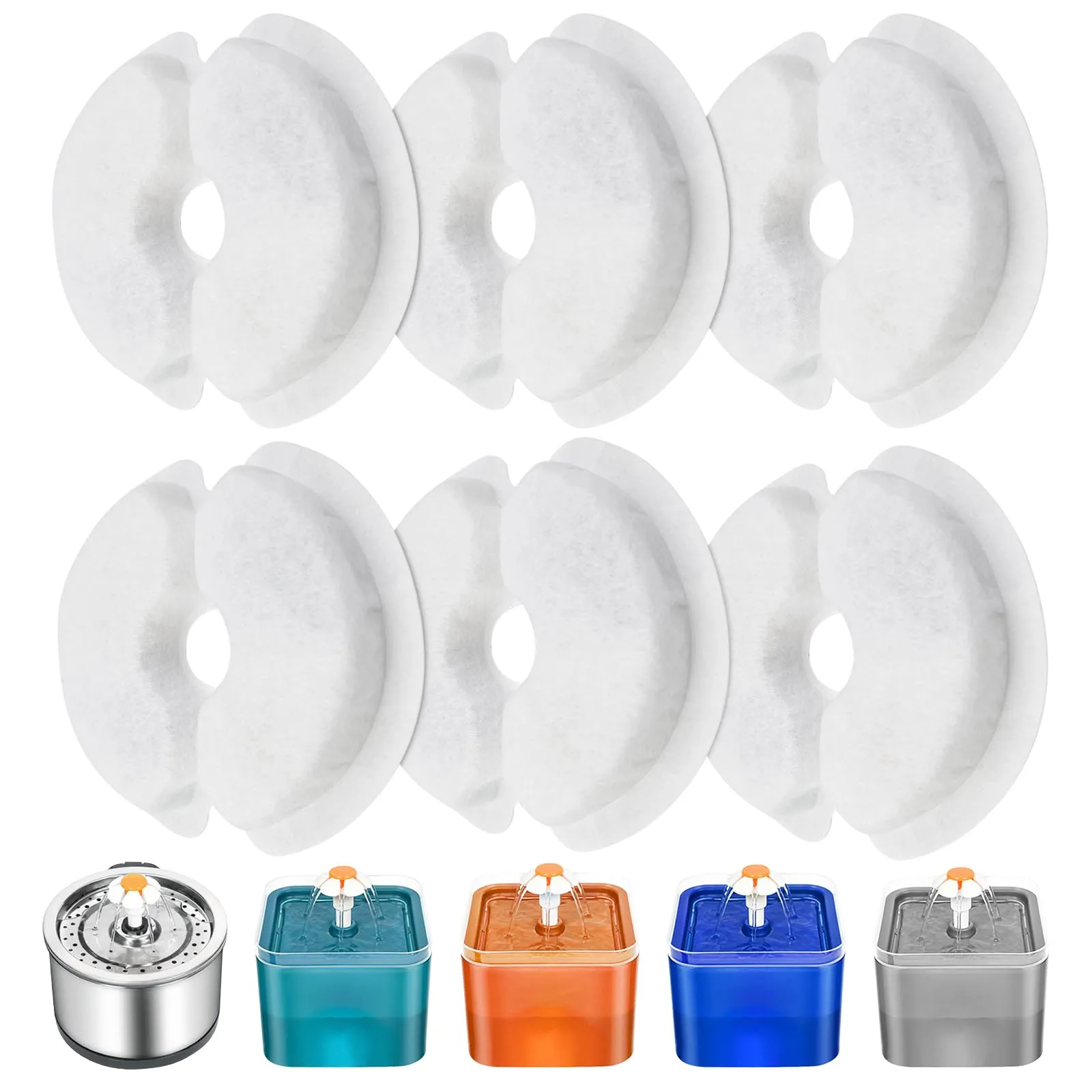 Eckerdromk Filtri Fontanella per Gatti, 6 Pezzi Filtro di Ricambio per Filtro Per Fontana 2L&2.5L/67-84 oz con Carbone Attivo e Resina-Tripla Filtrazion, Soddisfa le Esigenze di Sostituzione da 2 Mes - immagine 1