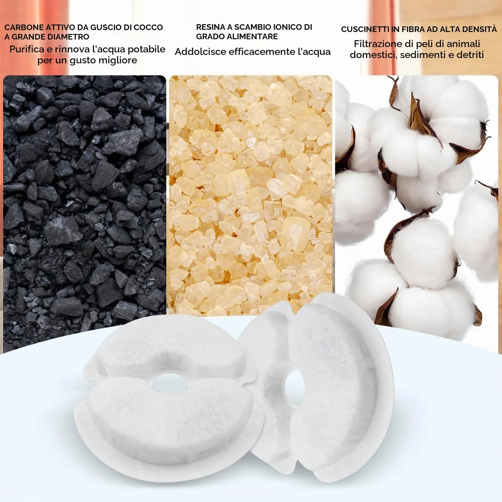 Eckerdromk Filtri Fontanella per Gatti, 6 Pezzi Filtro di Ricambio per Filtro Per Fontana 2L&2.5L/67-84 oz con Carbone Attivo e Resina-Tripla Filtrazion, Soddisfa le Esigenze di Sostituzione da 2 Mes - immagine 3