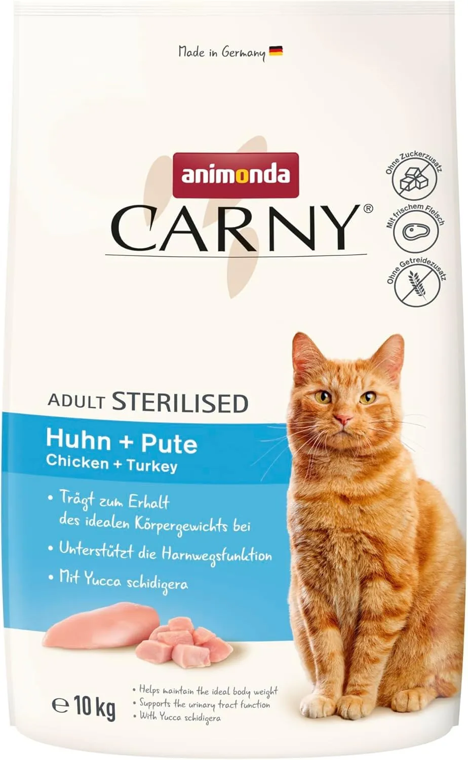 animonda Carny Cibo secco per gatti pollo + tacchino (1 x 10 kg), cibo secco per gatti sterilizzati senza zucchero e cereali, con molta carne fresca - immagine 1