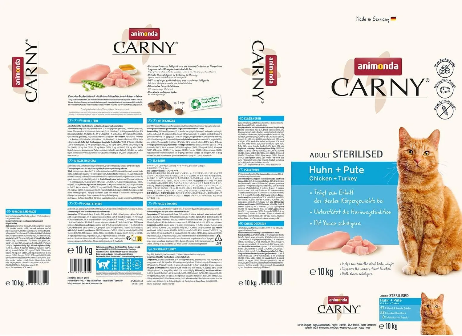 animonda Carny Cibo secco per gatti pollo + tacchino (1 x 10 kg), cibo secco per gatti sterilizzati senza zucchero e cereali, con molta carne fresca - immagine 3