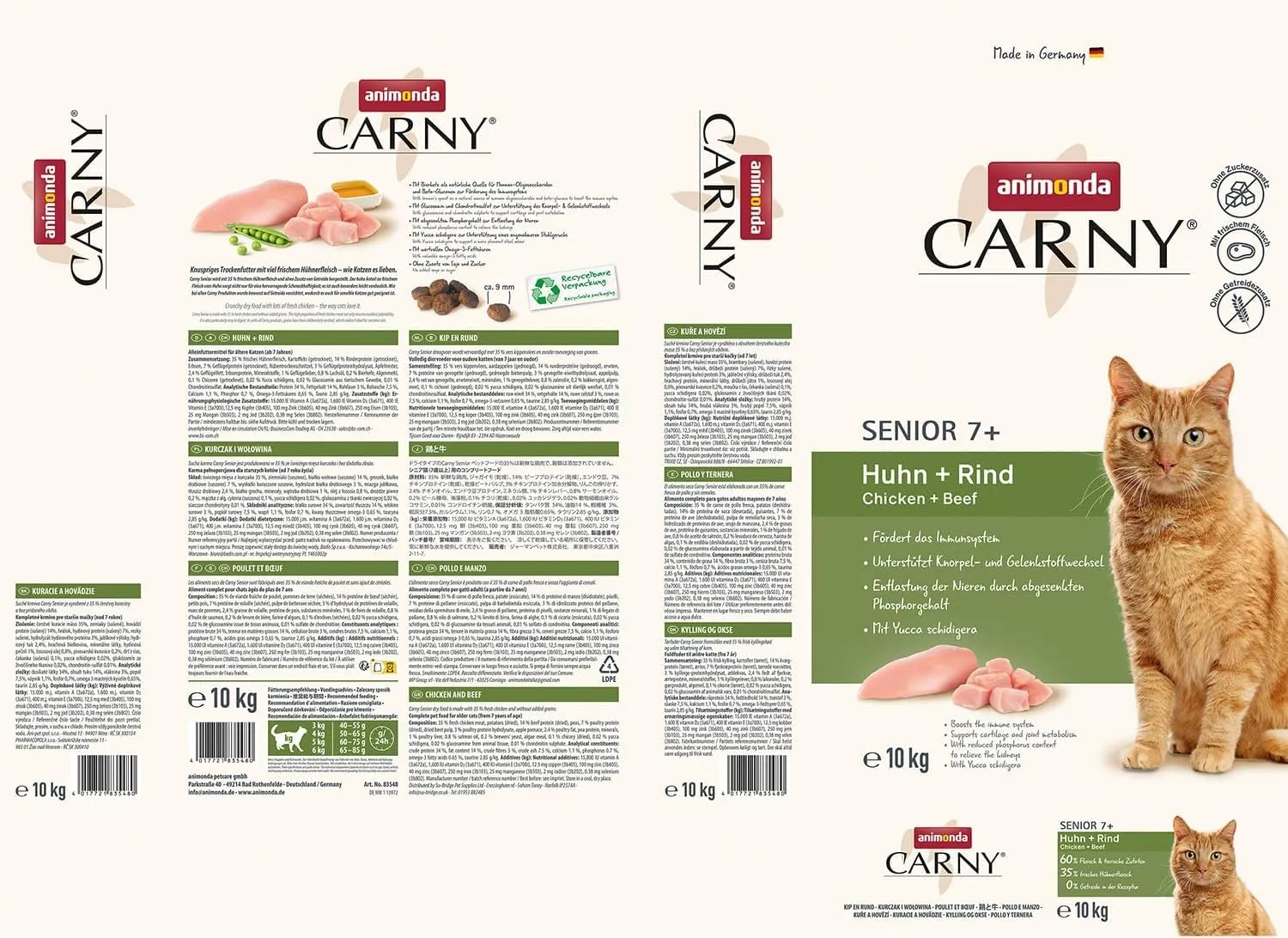 animonda Carny Cibo secco per gatti con pollo + manzo (1 x 10 kg), cibo secco per gatti anziani senza zucchero e cereali, con molta carne fresca di pollo e proteine bovine - immagine 3