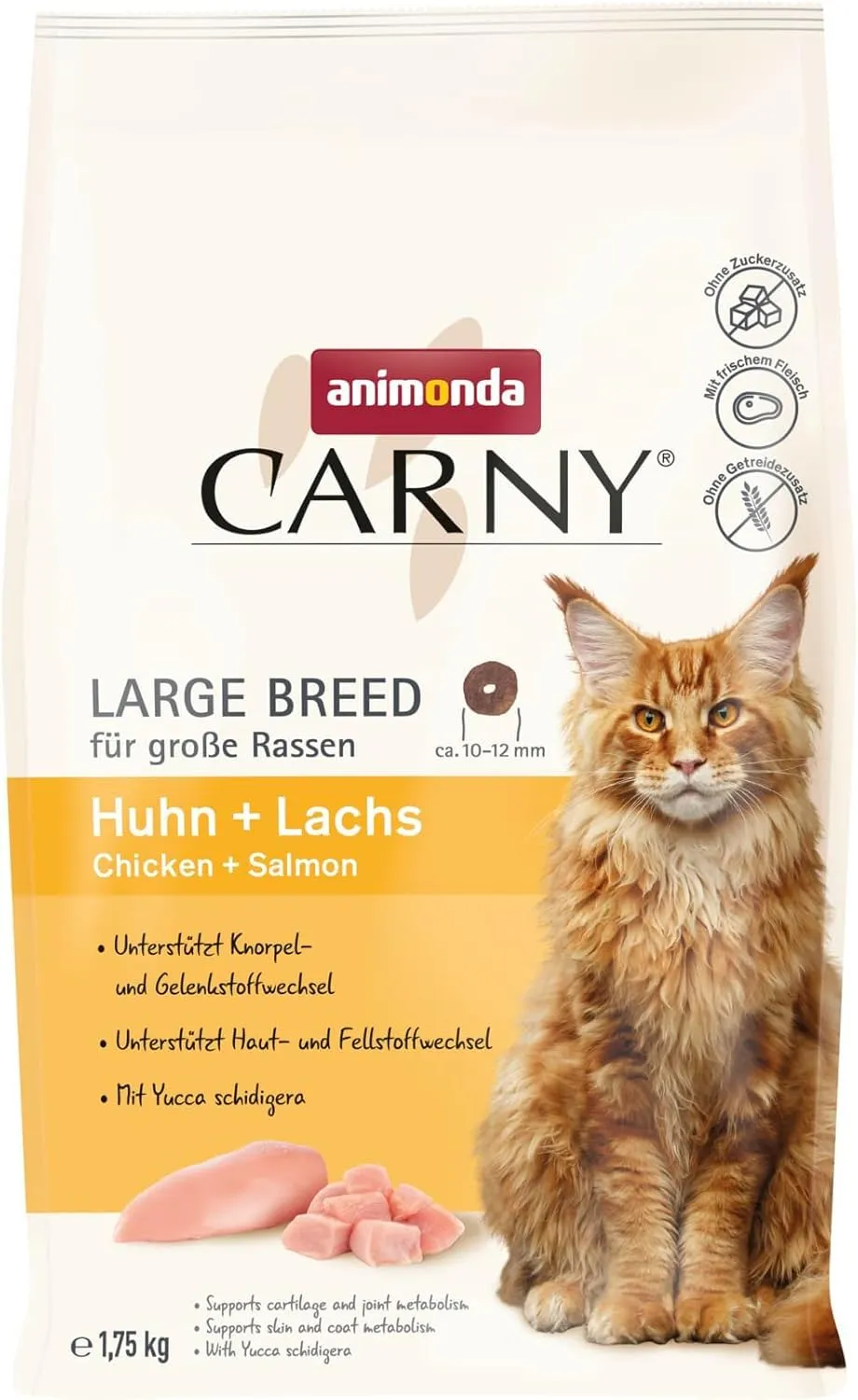 animonda Carny Cibo secco per gatti pollo + salmone (1 x 1,75 kg), cibo secco per grandi razze di gatti senza zucchero e cereali, con molta carne fresca e pesce - immagine 1