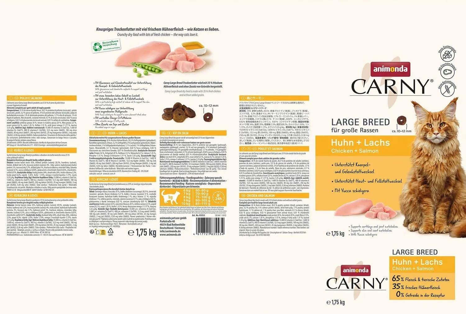 animonda Carny Cibo secco per gatti pollo + salmone (1 x 1,75 kg), cibo secco per grandi razze di gatti senza zucchero e cereali, con molta carne fresca e pesce - immagine 3