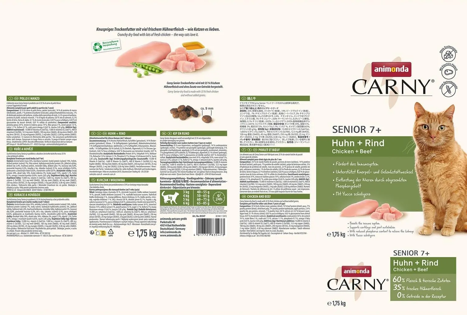 animonda Carny Cibo secco per gatti con pollo + manzo (1 x 1,75 kg), cibo secco per gatti anziani senza zucchero e cereali, con molta carne fresca di pollo e proteine bovine - immagine 3