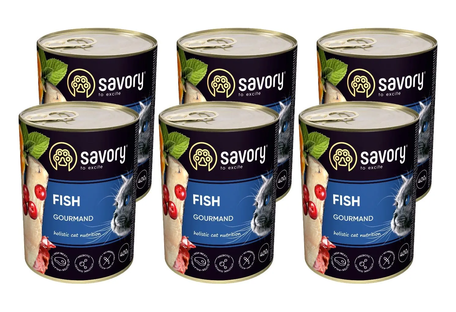 Savory - cibo umido per gatti - per Gatto adulto - Pesce - pezzi di carne morbida, con taurina, vitamine E, D3, zinco - (6 x 400 g) - immagine 1