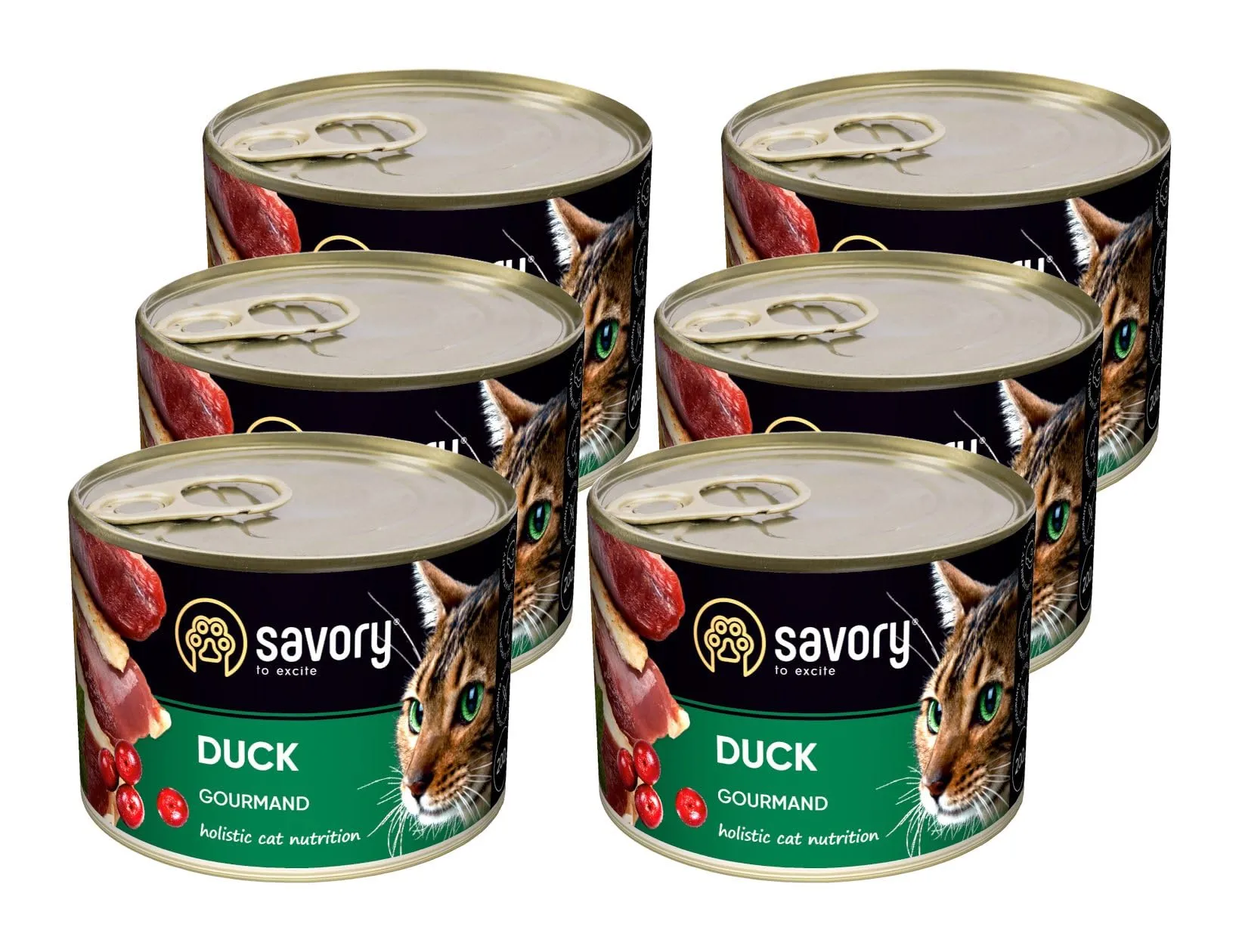 Savory - cibo umido per gatti - per Gatto adulto - Anatra - pezzi di carne morbida, con taurina, vitamine E, D3, zinco - (6 x 200 g) - immagine 1