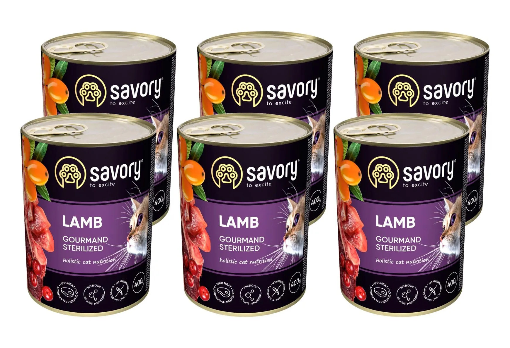 Savory - cibo umido per gatti - per Gatto adulto sterilizzato - Agnello - pezzi di carne morbida, con taurina, vitamine E, D3, zinco - (6 x 400 g) - immagine 1