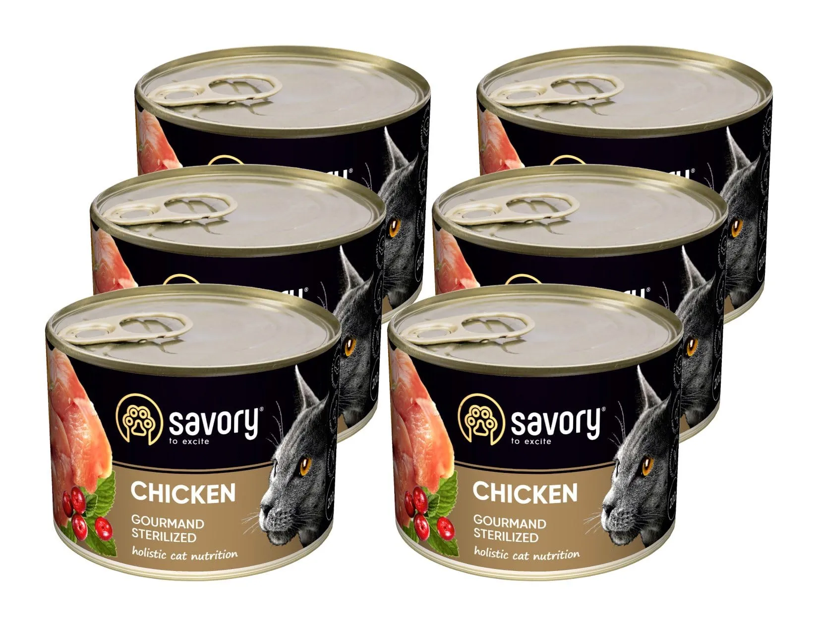 Savory - cibo umido per gatti - per Gatto adulto sterilizzato - Pollo - pezzi di carne morbida, con taurina, vitamine E, D3, zinco - (6 x 200 g) - immagine 1