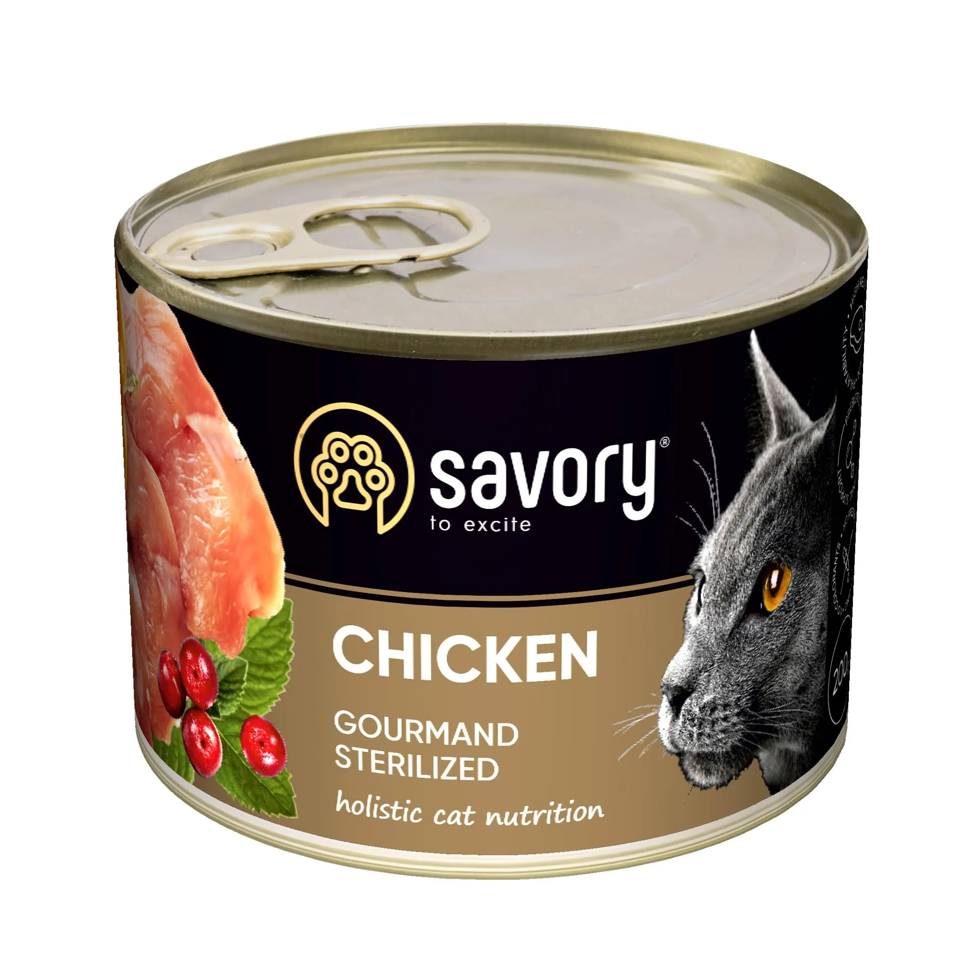 Savory - cibo umido per gatti - per Gatto adulto sterilizzato - Pollo - pezzi di carne morbida, con taurina, vitamine E, D3, zinco - (6 x 200 g) - immagine 2