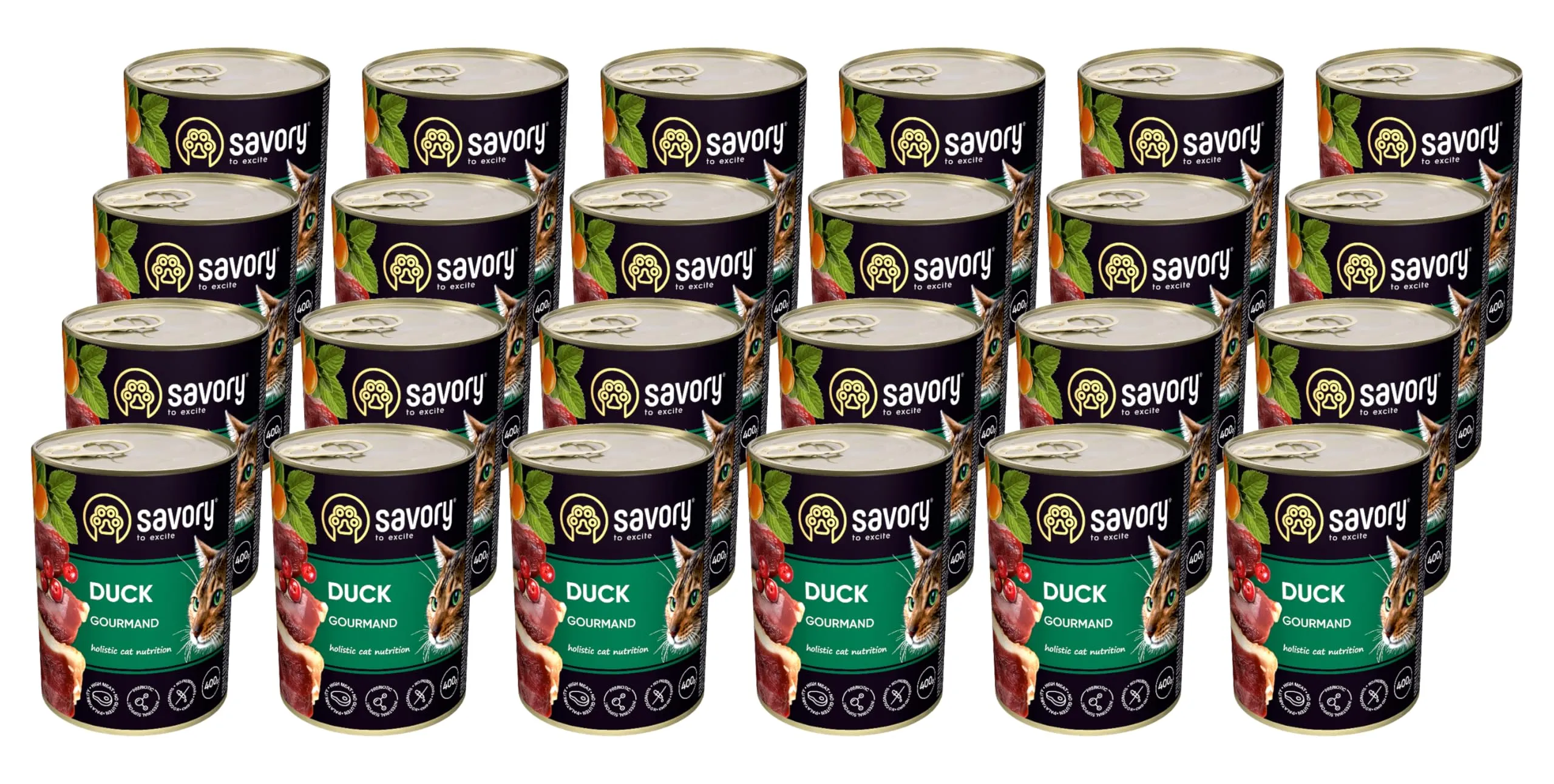 Savory - cibo umido per gatti - per Gatto adulto - Anatra - pezzi di carne morbida, con taurina, vitamine E, D3, zinco - (24 x 400 g) - immagine 1