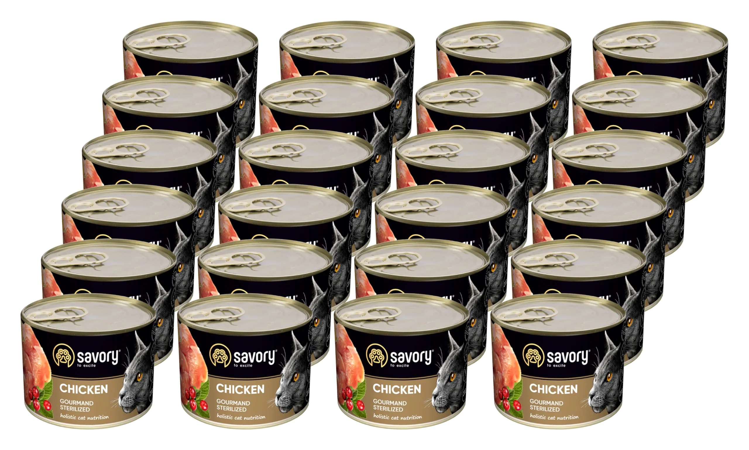 Savory - cibo umido per gatti - per Gatto adulto sterilizzato - Pollo - pezzi di carne morbida, con taurina, vitamine E, D3, zinco - (24 x 200 g) - immagine 1