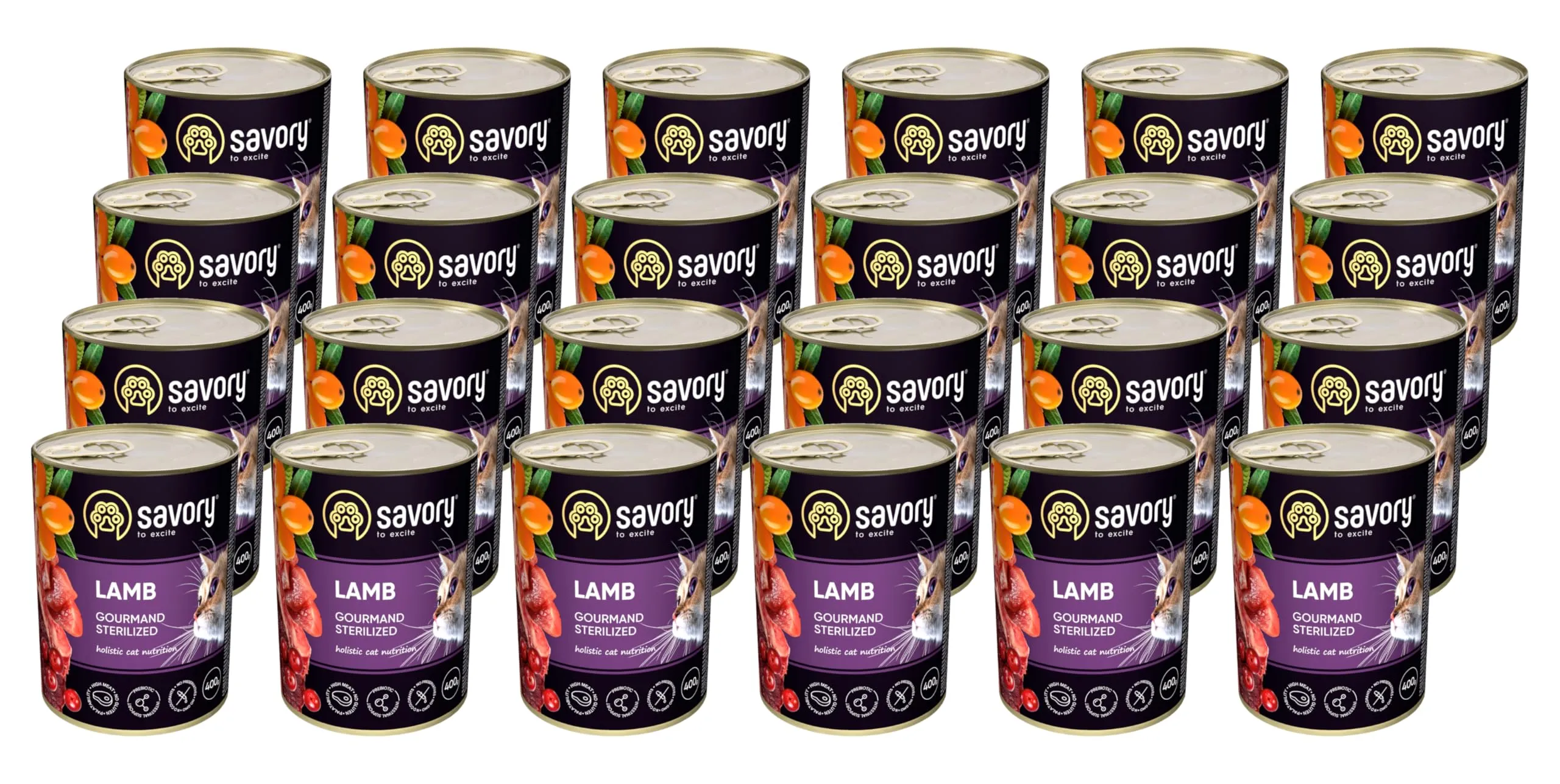 Savory - cibo umido per gatti - per Gatto adulto sterilizzato - Agnello - pezzi di carne morbida, con taurina, vitamine E, D3, zinco - (24 x 400 g) - immagine 1