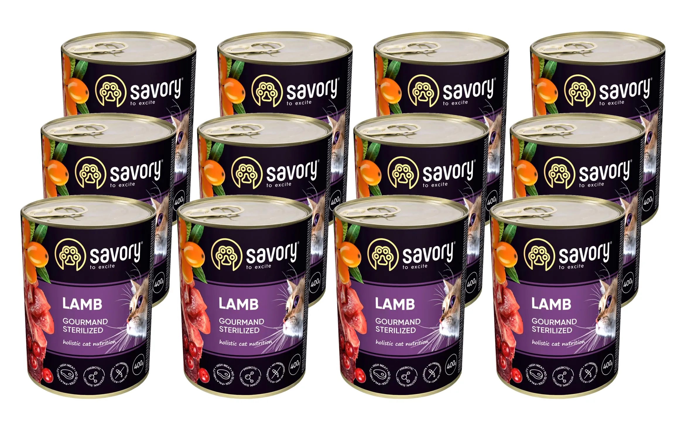 Savory - cibo umido per gatti - per Gatto adulto sterilizzato - Agnello - pezzi di carne morbida, con taurina, vitamine E, D3, zinco - (12 x 400 g) - immagine 1
