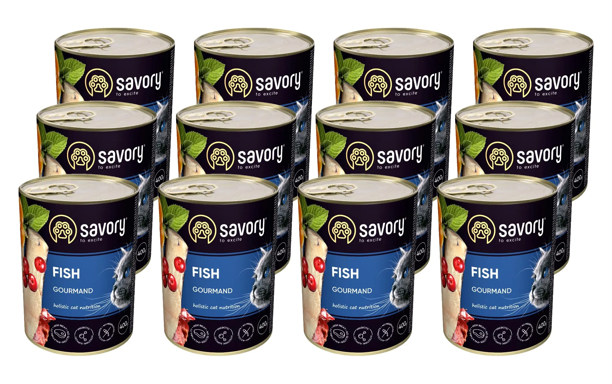 Savory - cibo umido per gatti - per Gatto adulto - Pesce - pezzi di carne morbida, con taurina, vitamine E, D3, zinco - (12 x 400 g) - immagine 1