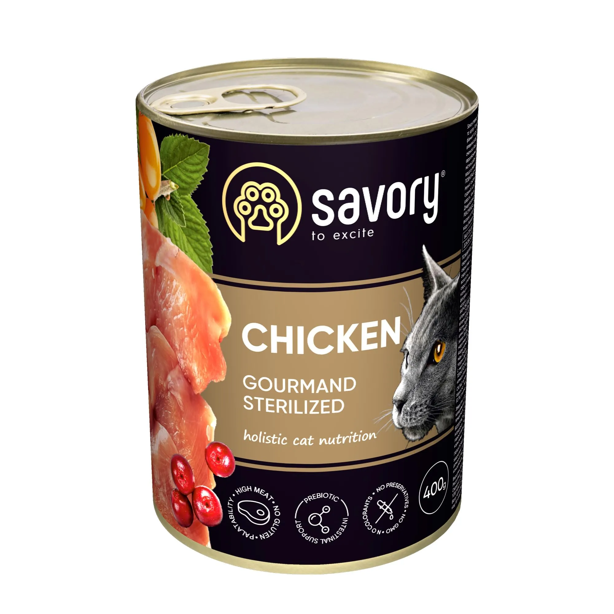 Savory - cibo umido per gatti - per Gatto adulto sterilizzato - Pollo - pezzi di carne morbida, con taurina, vitamine E, D3, zinco - (24 x 400 g) - immagine 2