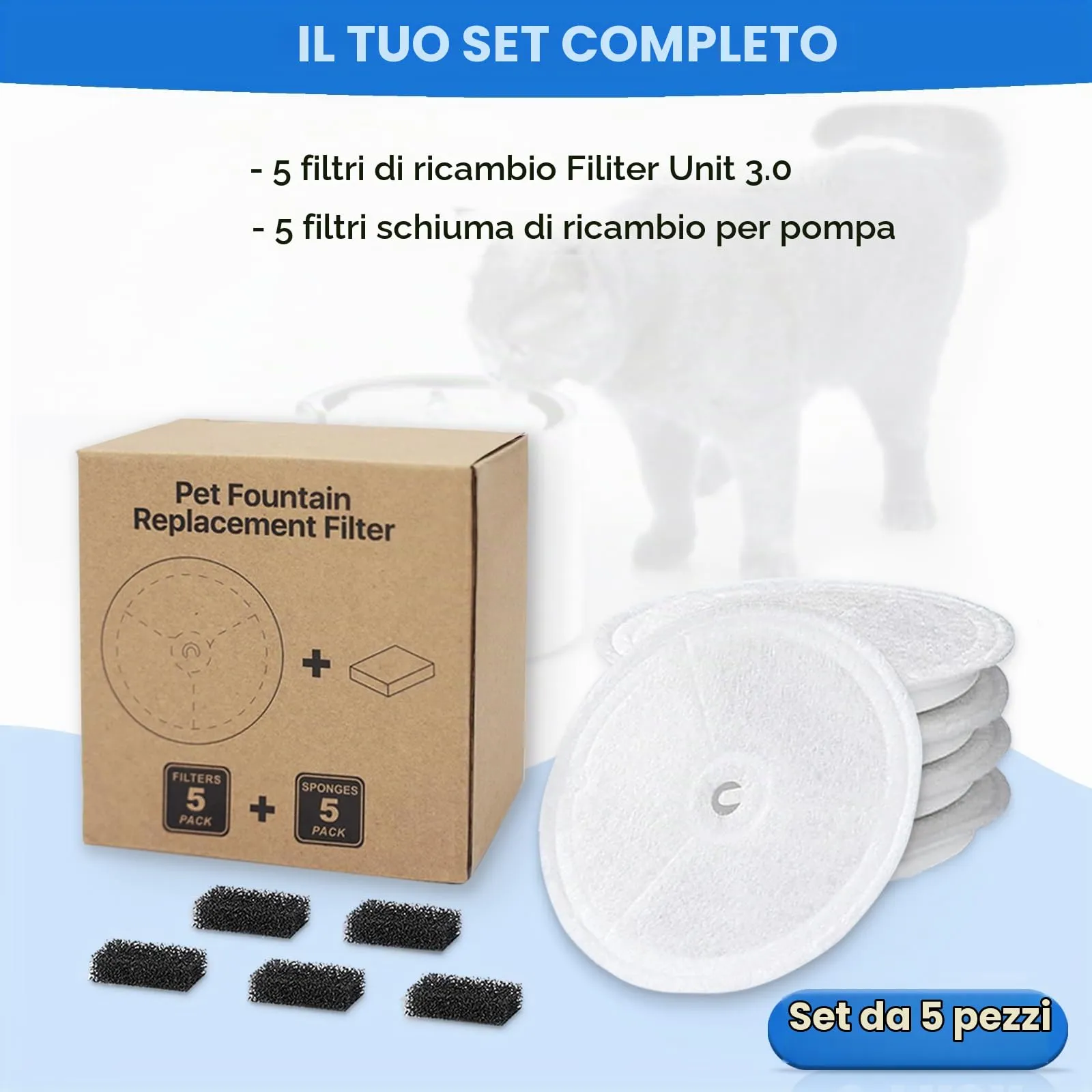 Confezione da 5 filtri di ricambio per fontanella per gatti + 5 filtri in spugna, compatibili con la fontanella per gatti wireless Petkit Eversweet Solo SE/Solo 2/3 Pro/3/2s - immagine 6