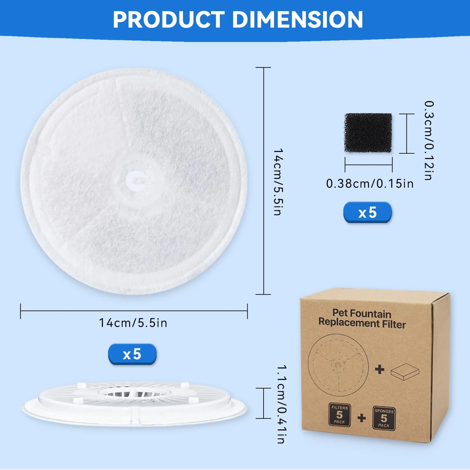 Confezione da 5 filtri di ricambio per fontanella per gatti + 5 filtri in spugna, compatibili con la fontanella per gatti wireless Petkit Eversweet Solo SE/Solo 2/3 Pro/3/2s - immagine 7