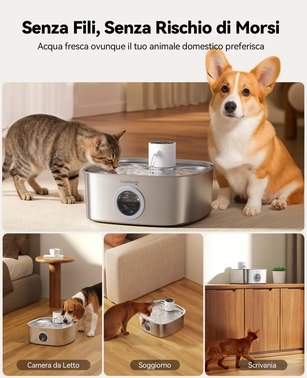 FEELNEEDY 8L Fontanella per Cani senza Fili con 3 Filtri, 5000 mAh Batteria - immagine 2