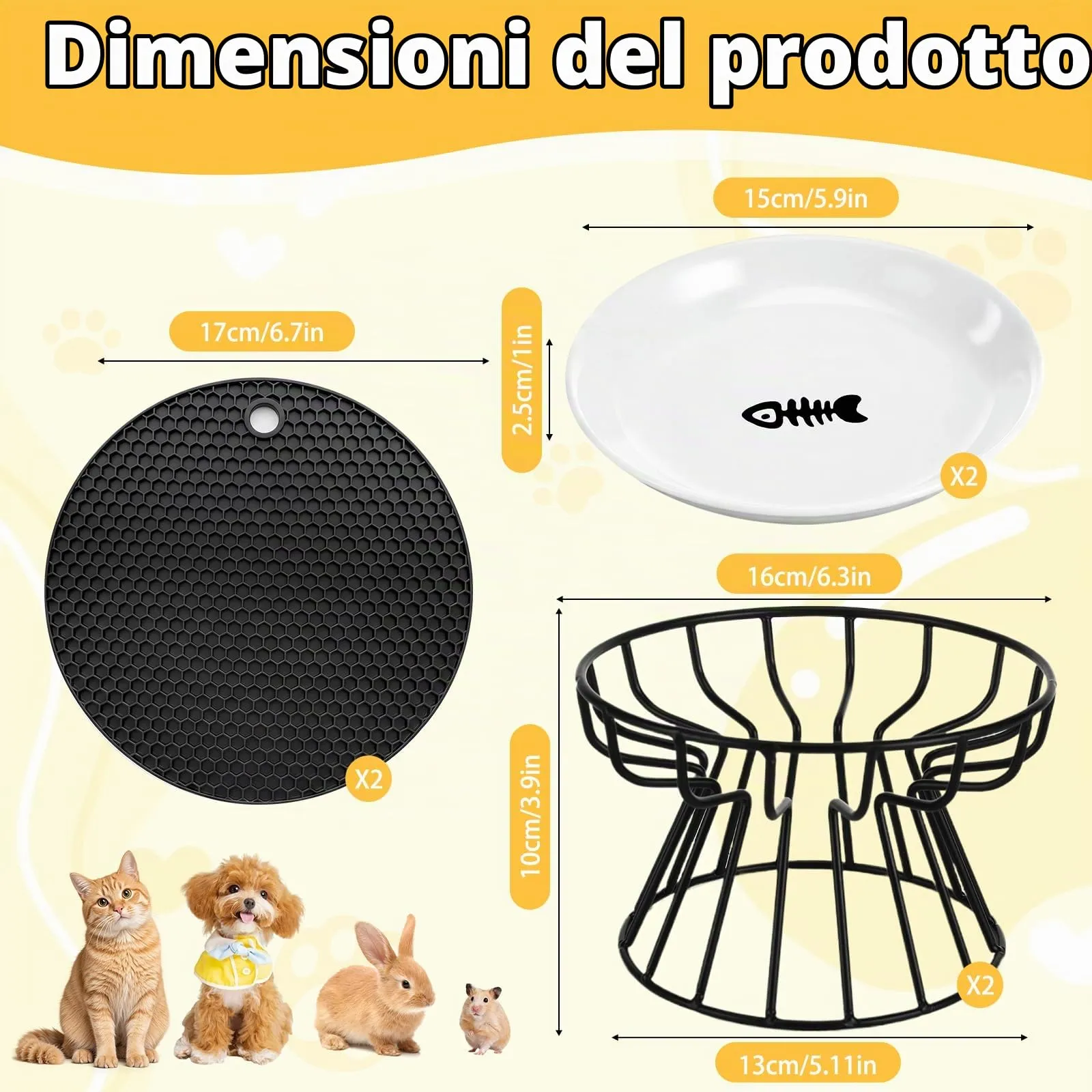 Staranry 2 PCS Ciotole per Gatti Rialzate con Tappetino Antiscivolo - immagine 2