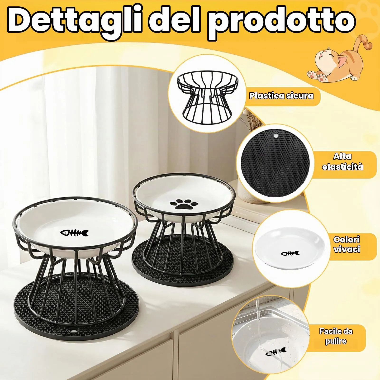 Staranry 2 PCS Ciotole per Gatti Rialzate con Tappetino Antiscivolo - immagine 3