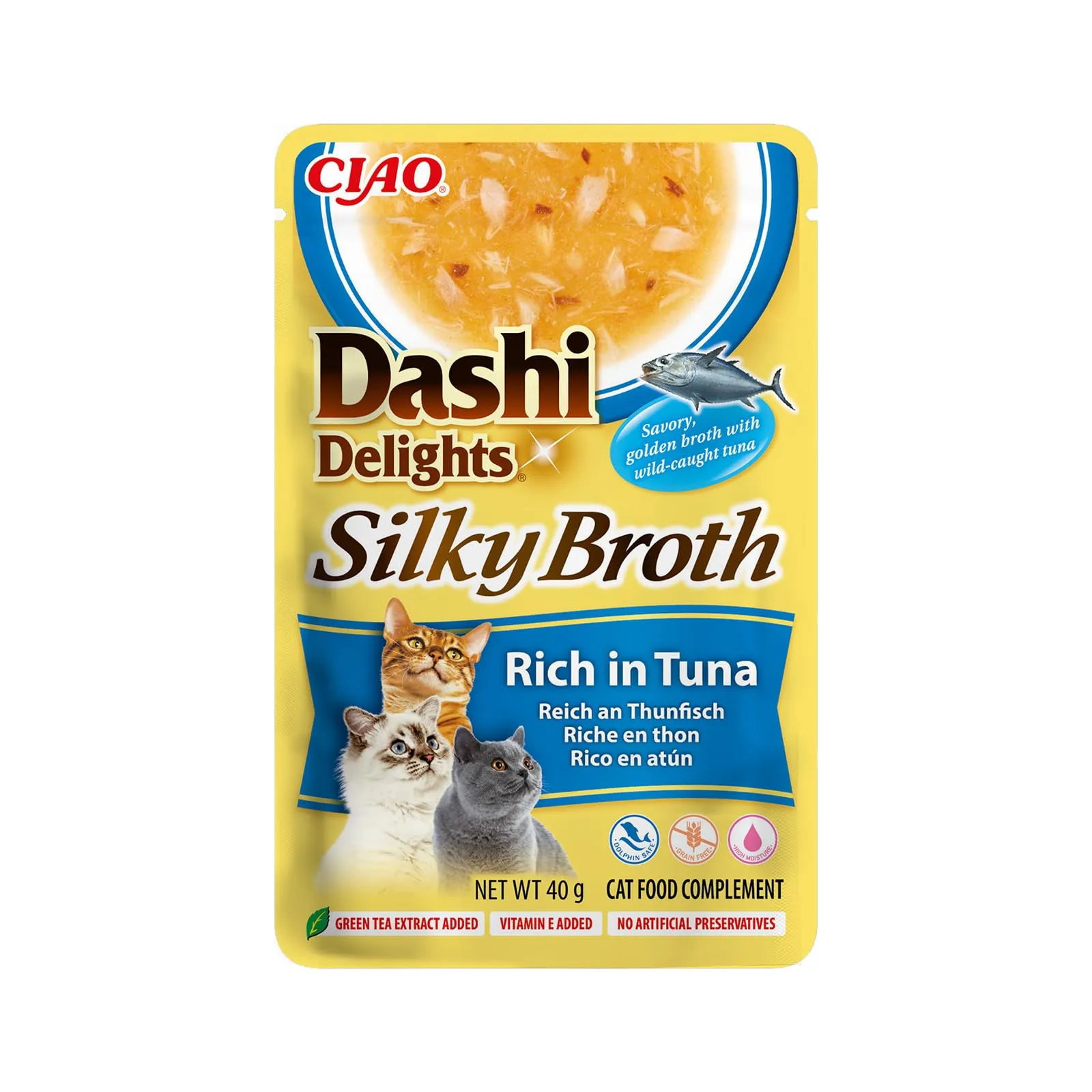 INABA Dashi Delights Silky Broth, Brodo per Gatti al Tonno, Cibo Umido Ricco di Proteine, Ingredienti Naturali, Snack Umido per Gatti, Zuppa, 12 Confezioni da 40 g - immagine 2