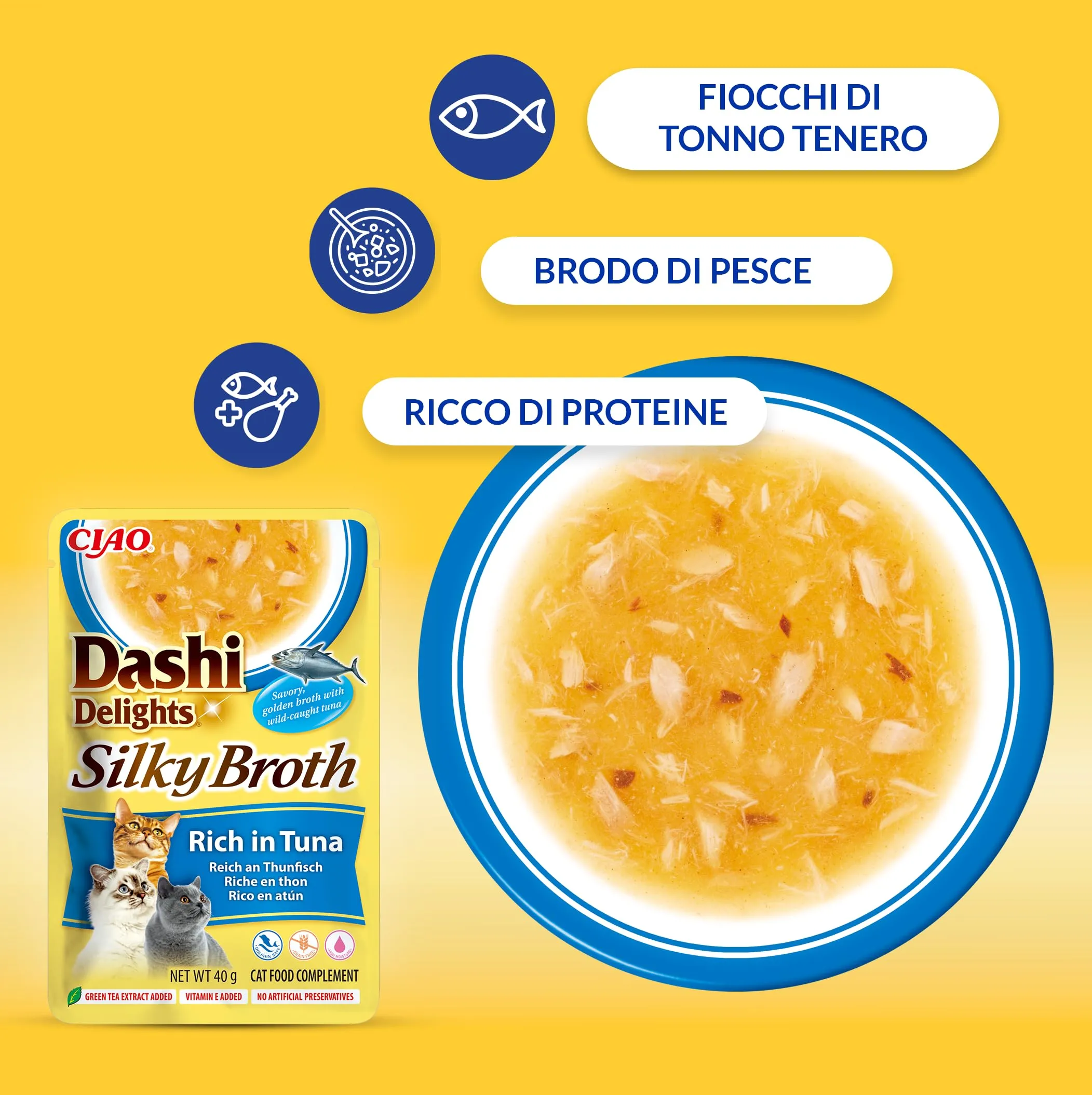 INABA Dashi Delights Silky Broth, Brodo per Gatti al Tonno, Cibo Umido Ricco di Proteine, Ingredienti Naturali, Snack Umido per Gatti, Zuppa, 1 Confezione da 40 g - immagine 4