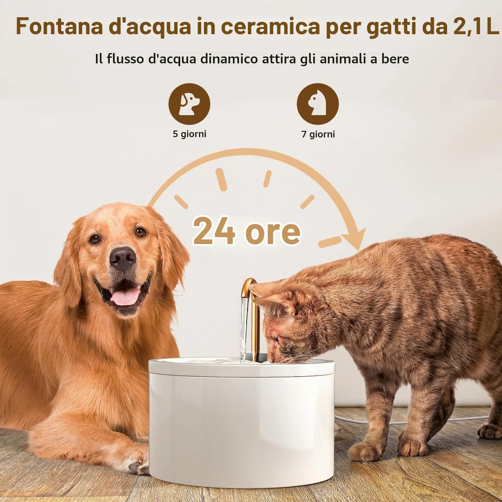 DOOOB Fontanella per Gatti in Ceramica 2.1L Fontana per Gatti in Ceramica - immagine 5