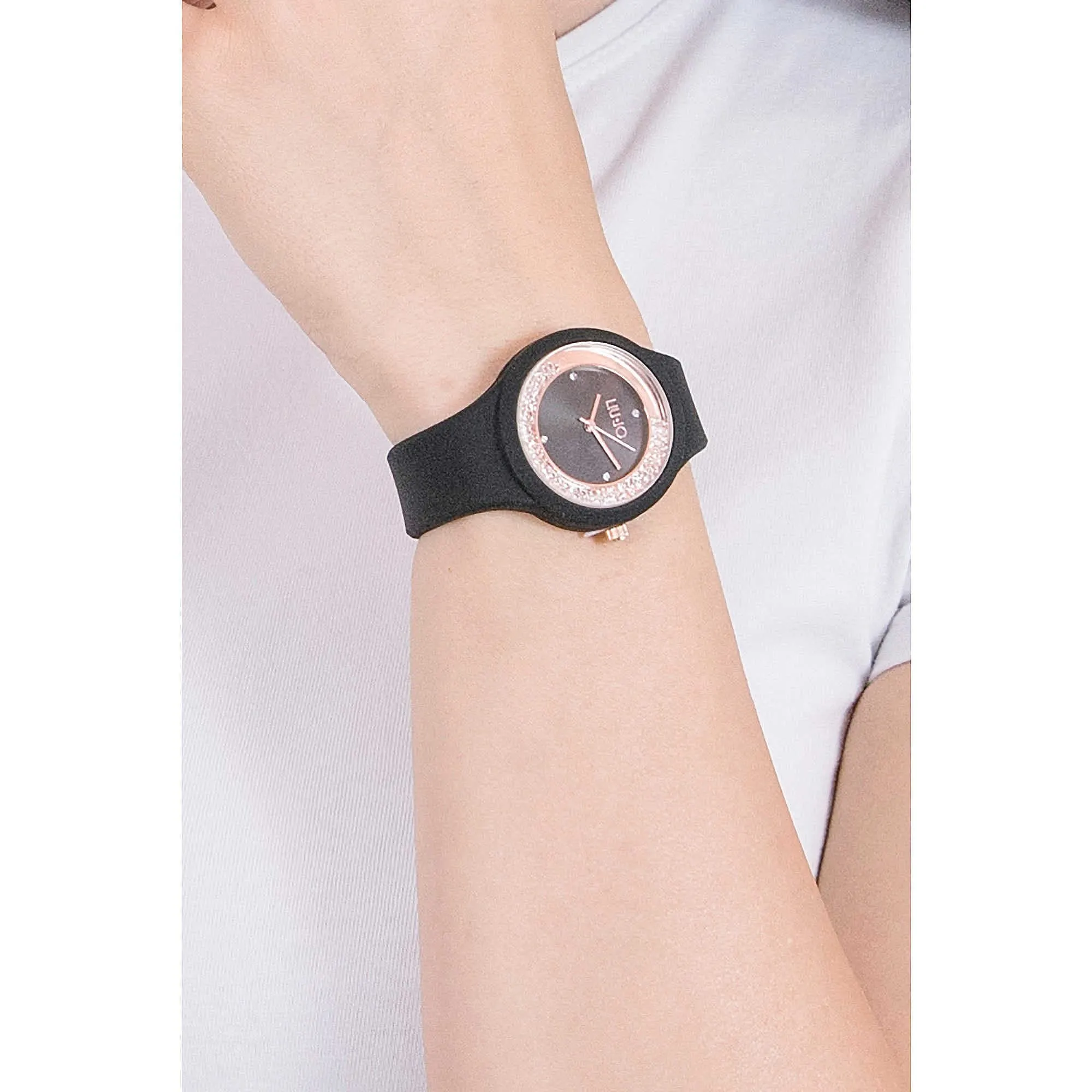Liu Jo Montre à Quartz analogique pour Femme avec Bracelet en Silicone TLJ1418, Noir/Or Rose, Bracelet - immagine 3