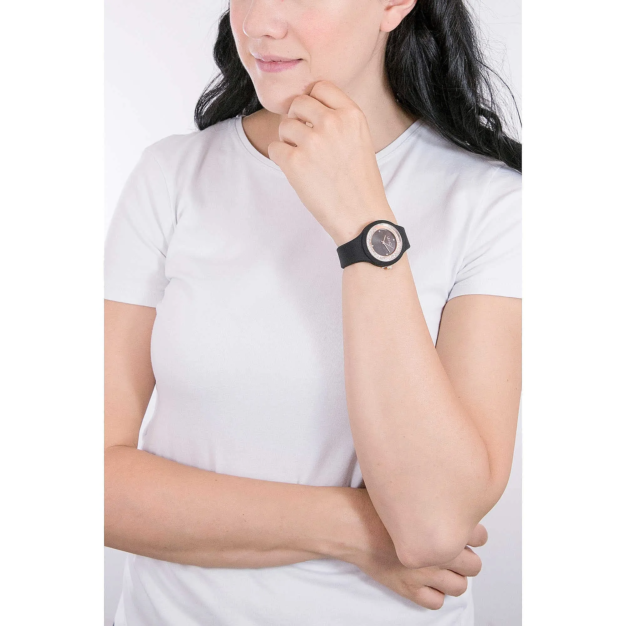 Liu Jo Montre à Quartz analogique pour Femme avec Bracelet en Silicone TLJ1418, Noir/Or Rose, Bracelet - immagine 4