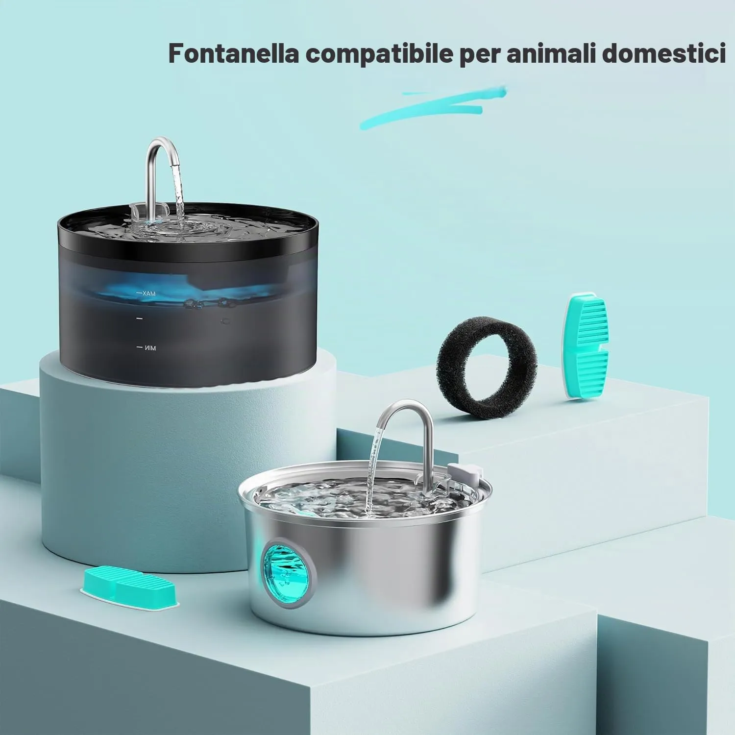 FOFNON Filtri Fontanella per Gatti: 12 Filtro Fontanella per Gatti - 6 Pezzi Filtro + 6 Pezzi di Spugna de Fontana Gatto - Filtri per Capelli - Tripla Filtrazione - immagine 2