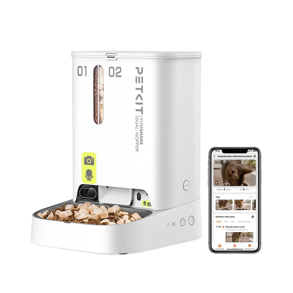 PETKIT Distributore Automatico Cibo per Gatti e Cani 5L con Telecamera HD 1080P, WiFi 2.4G, Fino a 10 Pasti al Giorno, 1-30 Porzioni, Ciotola in Acciaio Inox - immagine 1