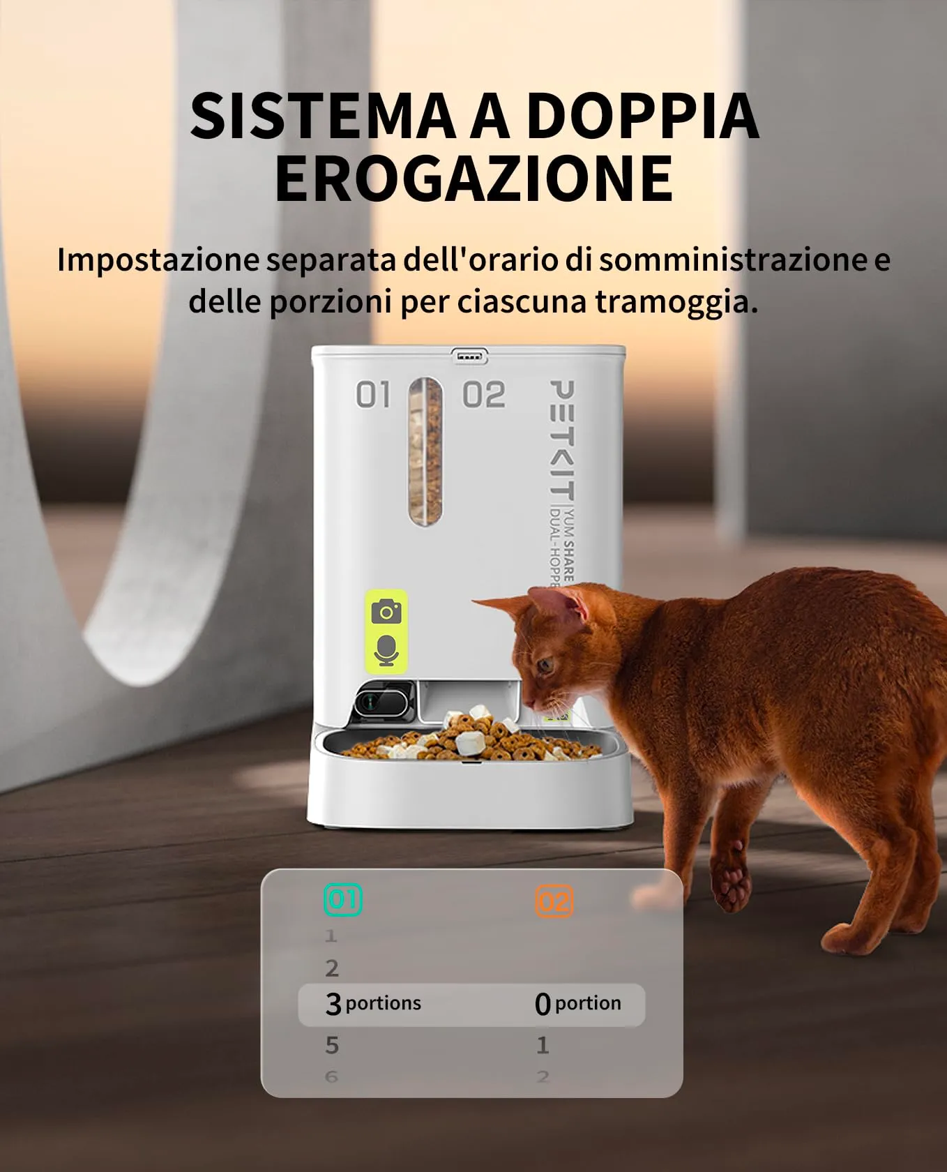 PETKIT Distributore Automatico Cibo per Gatti e Cani 5L con Telecamera HD 1080P, WiFi 2.4G, Fino a 10 Pasti al Giorno, 1-30 Porzioni, Ciotola in Acciaio Inox - immagine 5