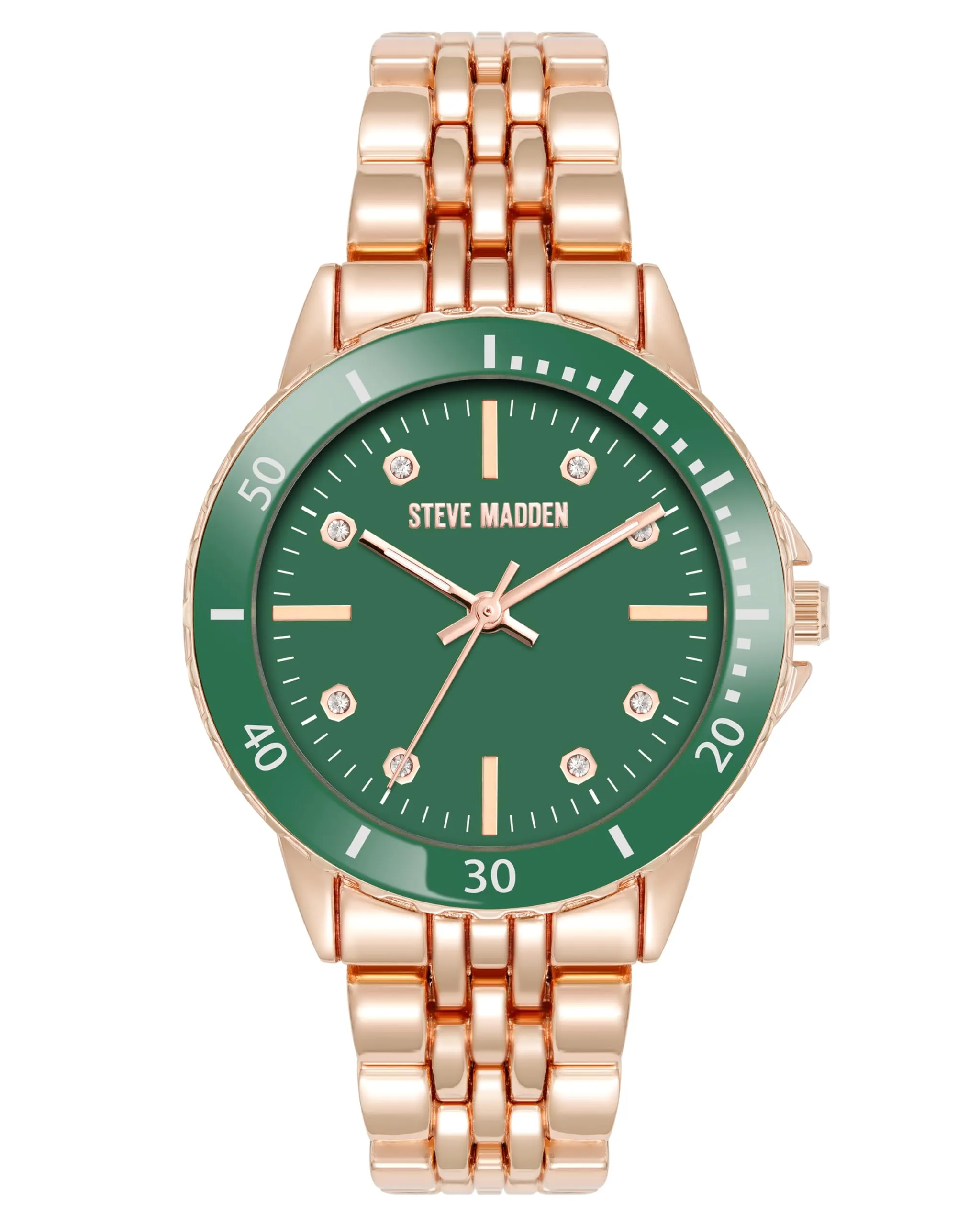 Steve Madden Orologio da donna con cinturino in vero cristallo, Verde/Oro - immagine 1