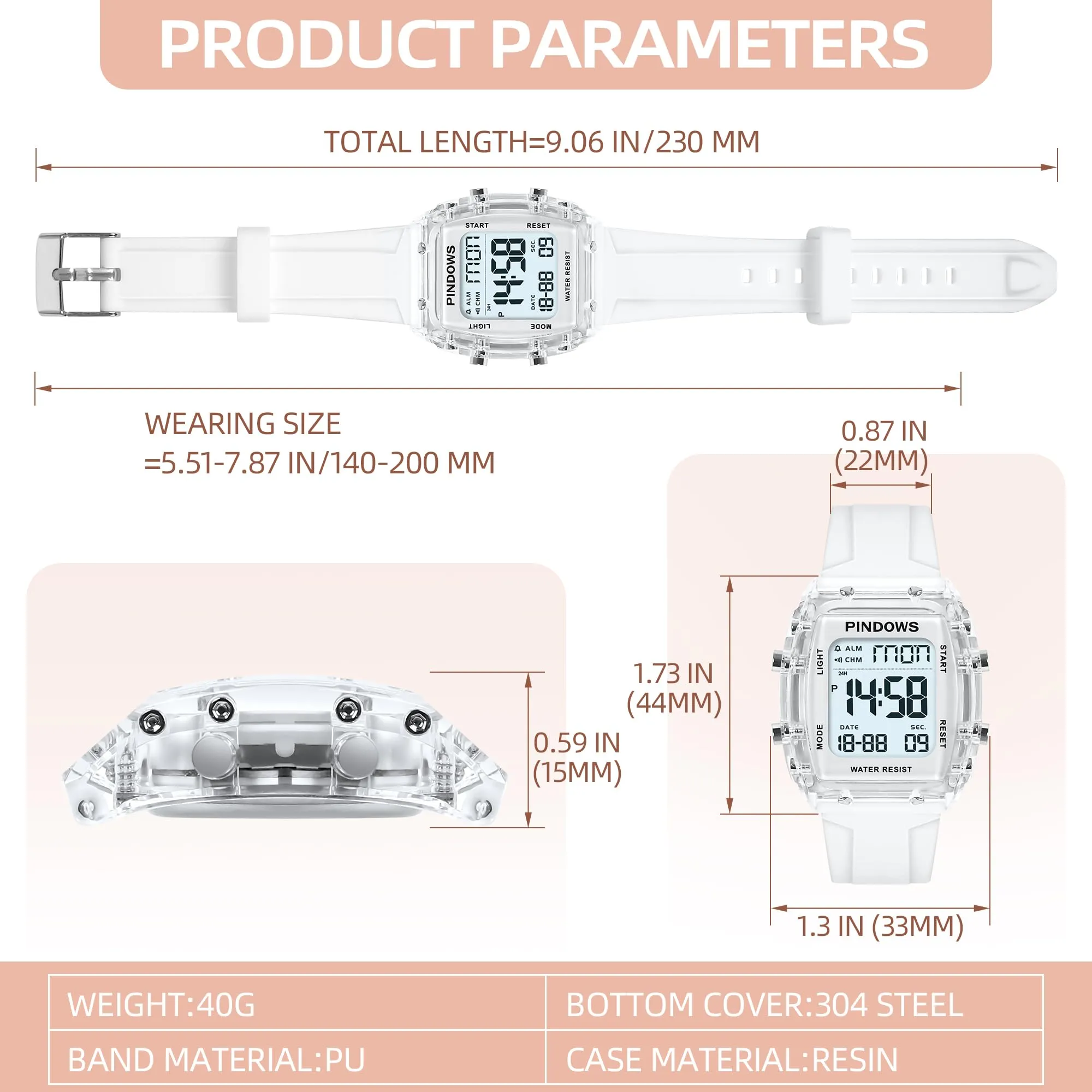 Donna Orologio per Donna Adolescenti Orologio sportivo Digitale Orologi Studenti Orologi Impermeabili con Allarme Cronometro Conto Alla Rovescia Dual-Time Suoneria Oraria Funzione Alta Luminosità Luce - immagine 3