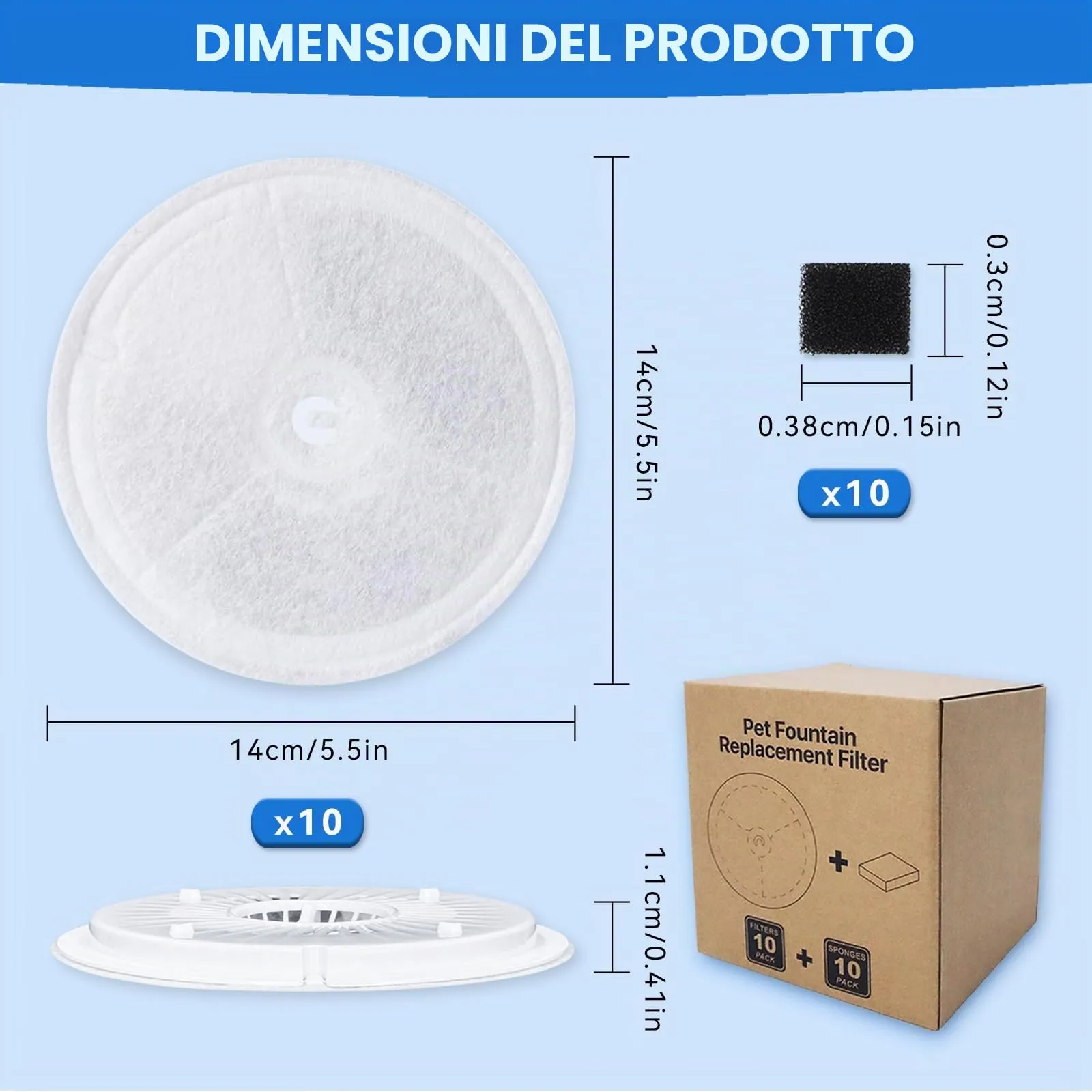 Confezione da 10 filtri di ricambio per fontanella per gatti + 10 filtri in spugna, compatibili con la fontanella per gatti wireless Petkit Eversweet Solo SE/Solo 2/3 Pro/3/2s - immagine 7
