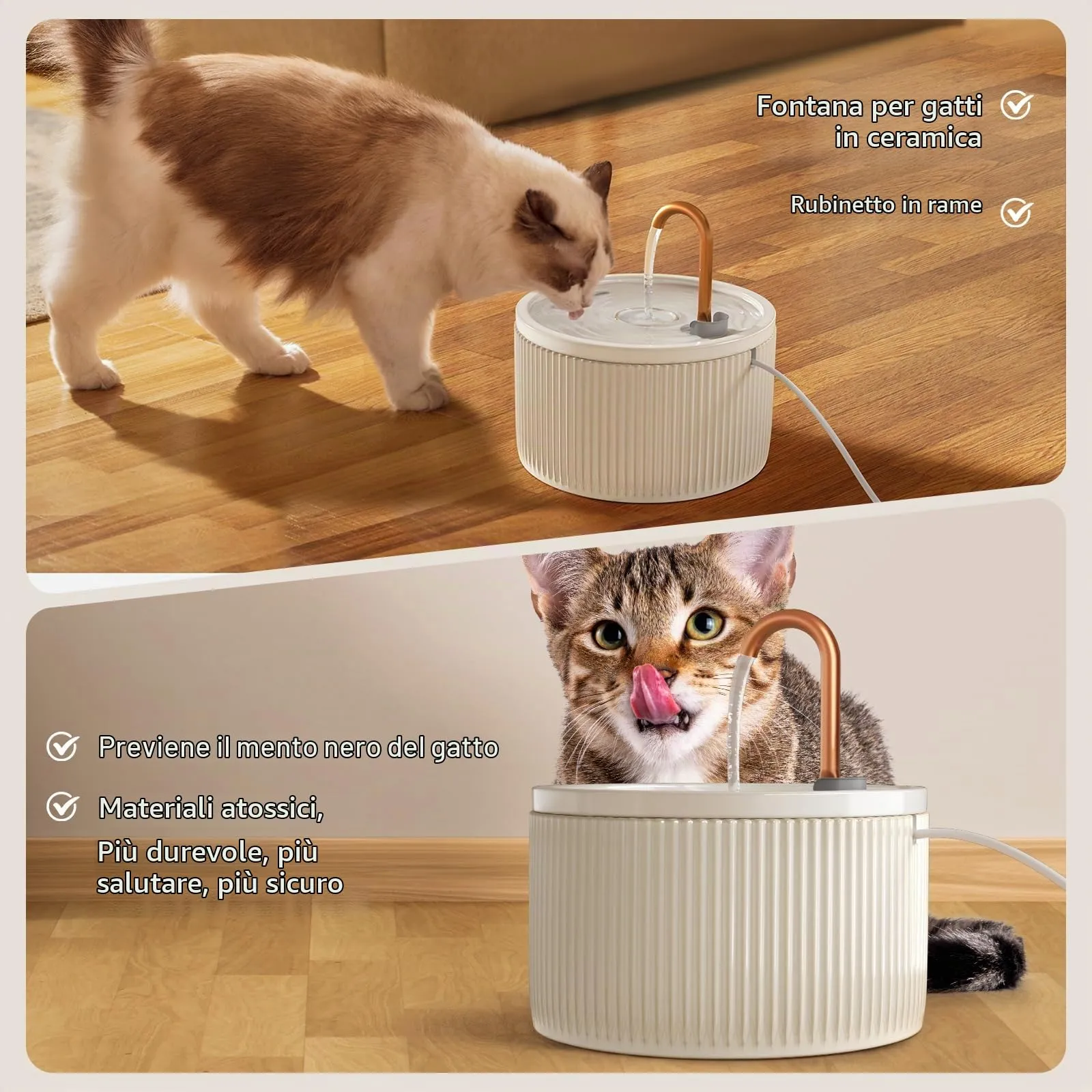 DOOOB Fontanella per Gatti in Ceramica 2.1L Fontana per Gatti in Ceramica - immagine 4