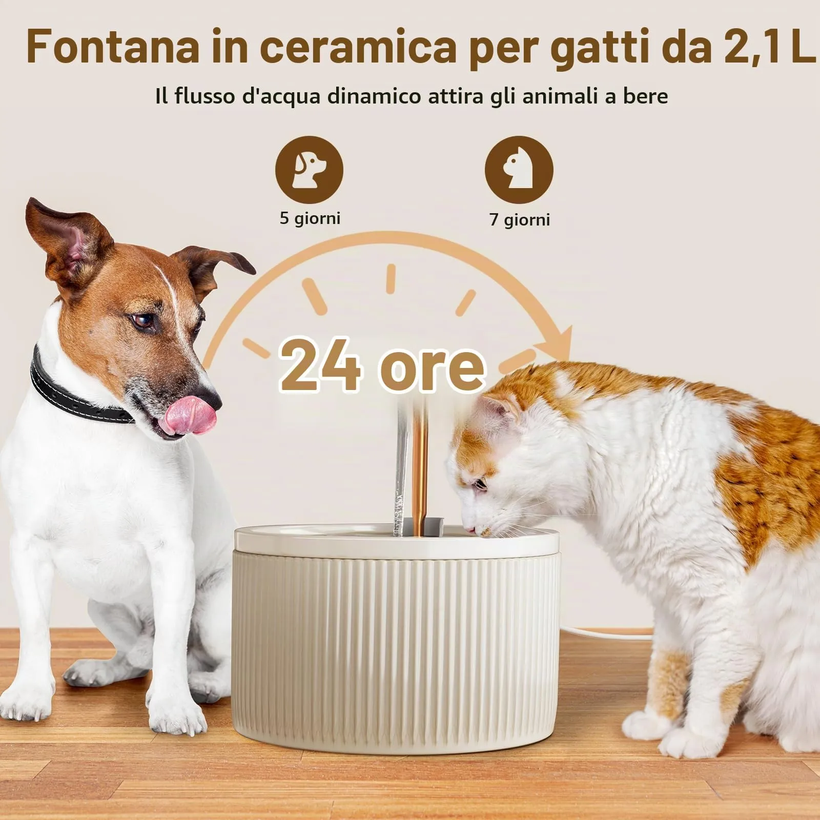 DOOOB Fontanella per Gatti in Ceramica 2.1L Fontana per Gatti in Ceramica - immagine 5