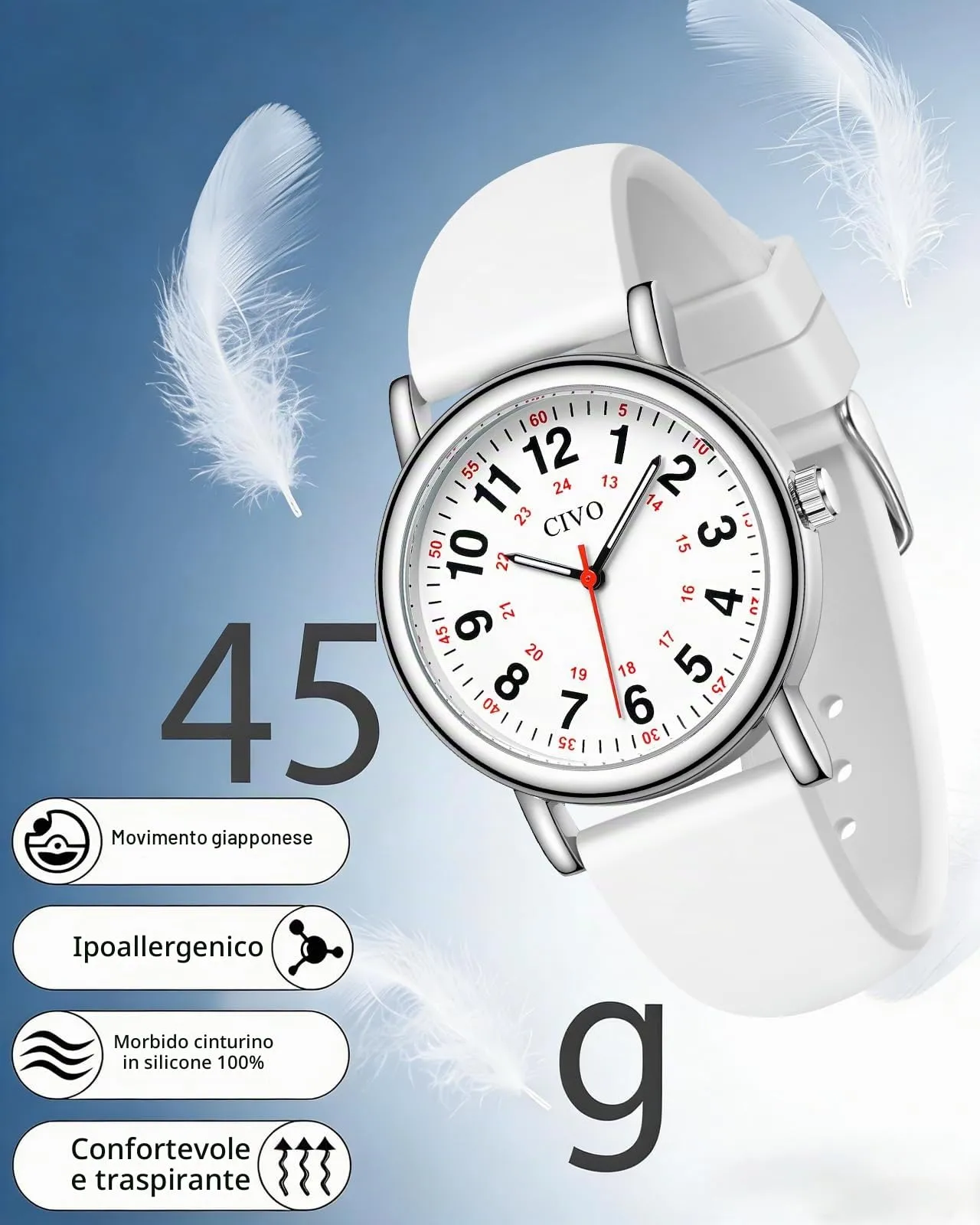 CIVO Orologio Infermiere Unisex Analogico: Orologi da Polso Impermeabile con Quadrante di Facile Lettura - Regalo per Donna Uomo Studente di Medicina - immagine 4