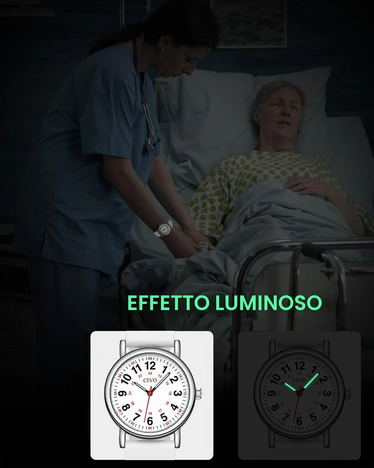 CIVO Orologio Infermiere Unisex Analogico: Orologi da Polso Impermeabile con Quadrante di Facile Lettura - Regalo per Donna Uomo Studente di Medicina - immagine 5