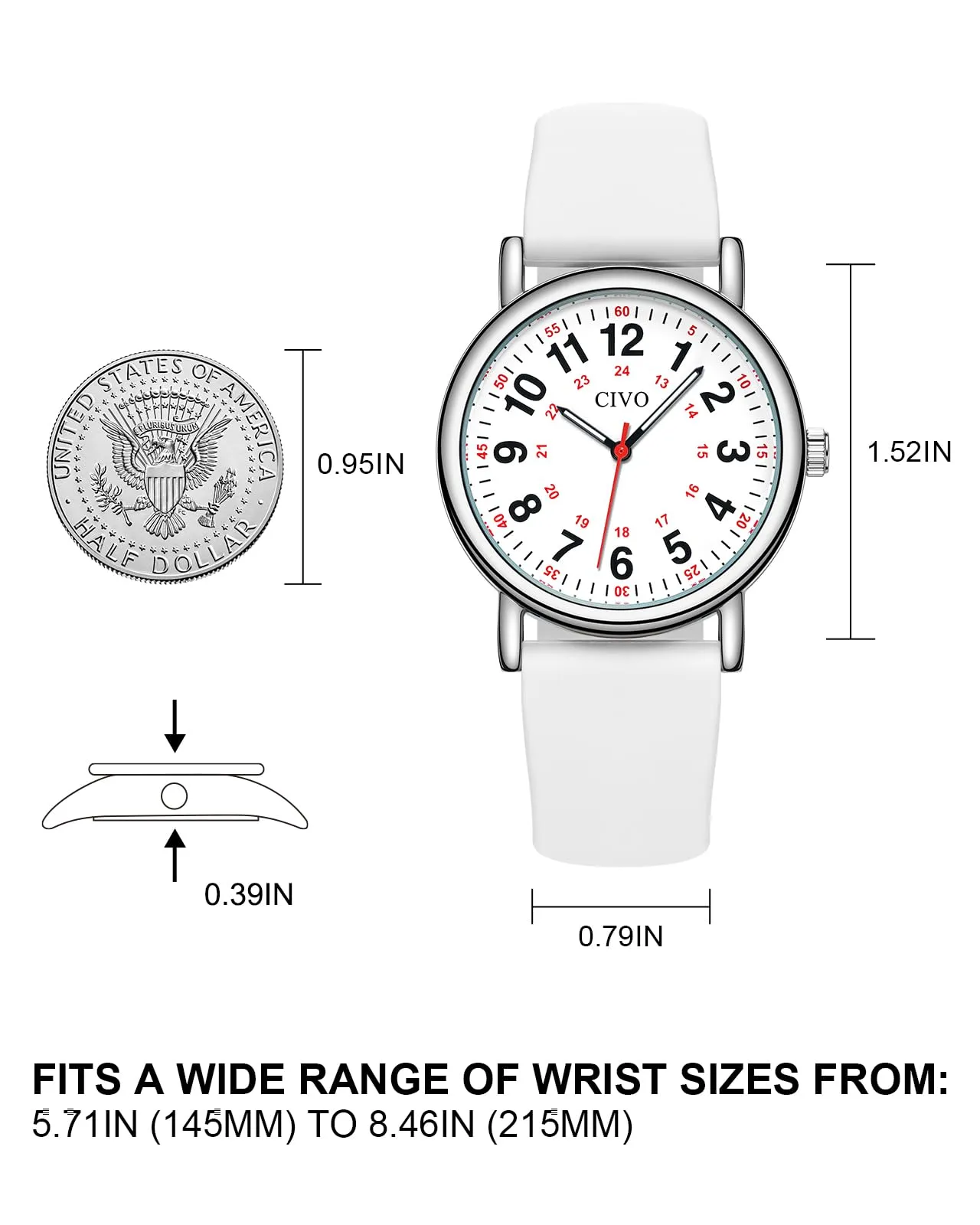 CIVO Orologio Infermiere Unisex Analogico: Orologi da Polso Impermeabile con Quadrante di Facile Lettura - Regalo per Donna Uomo Studente di Medicina - immagine 7