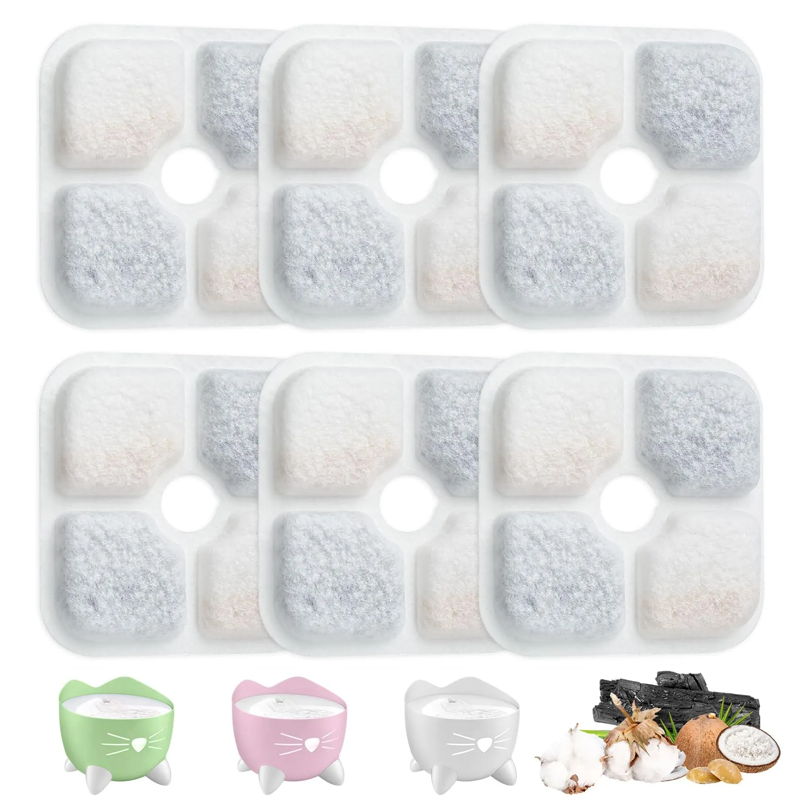 6 Pz Filtri Fontanella per Gatti, Filtro Fontanella per Gatti, Filtri Fontana Gatto per Catit Pixi Fontana Gatti Filtri di Ricambio, Filtro di Ricambio per Fontana per Gatti e Cani - immagine 1