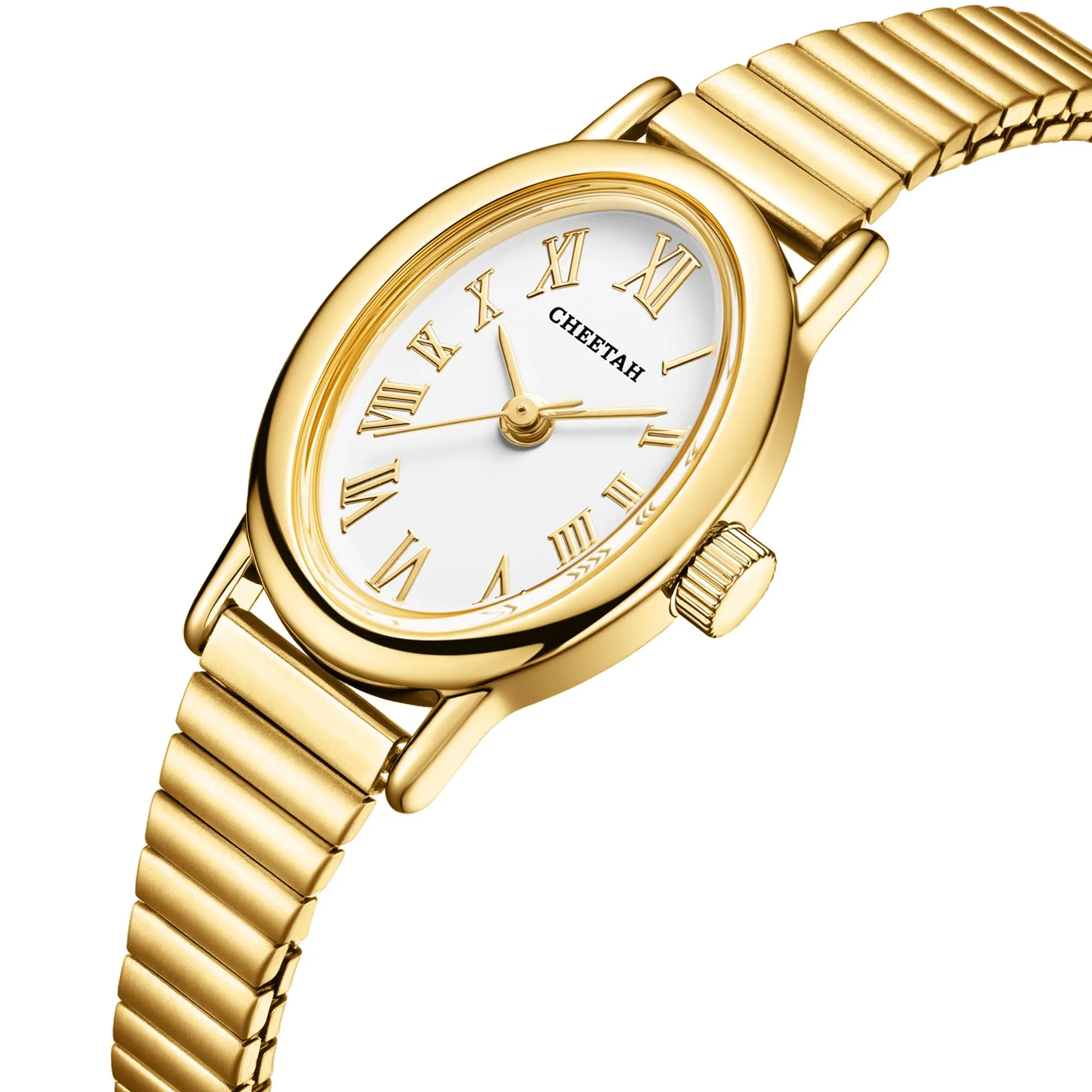 CHEETAH Orologio Donna Dorato Elegante al Quarzo: Orologio Impermeabile con Cinturino Regolabile in Acciaio Inossidabile e Quadrante Semplice con Numeri Romani - immagine 2
