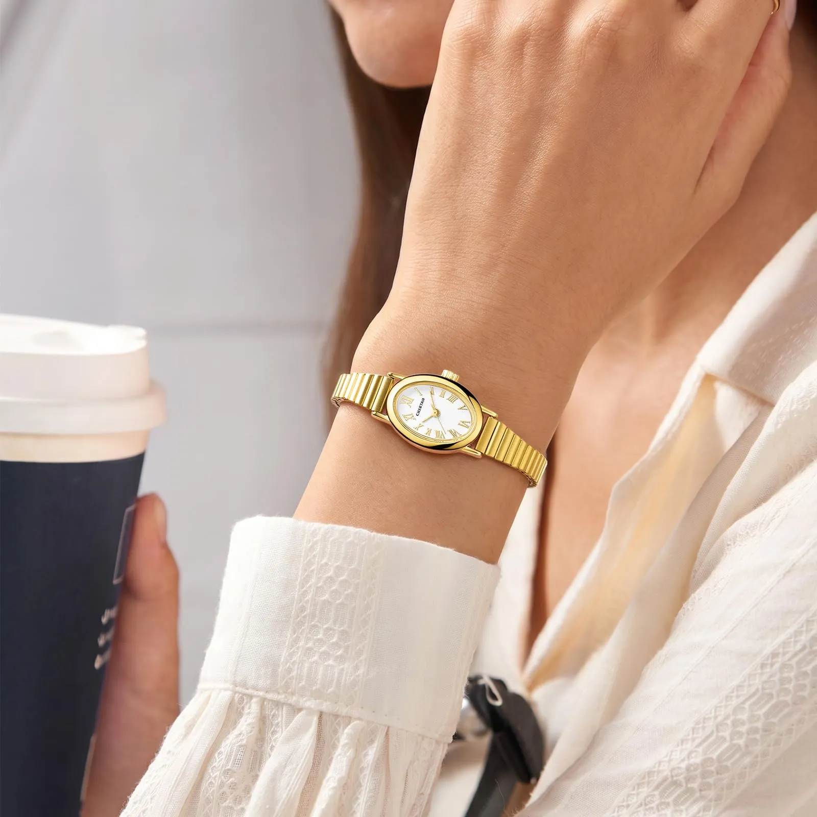 CHEETAH Orologio Donna Dorato Elegante al Quarzo: Orologio Impermeabile con Cinturino Regolabile in Acciaio Inossidabile e Quadrante Semplice con Numeri Romani - immagine 6
