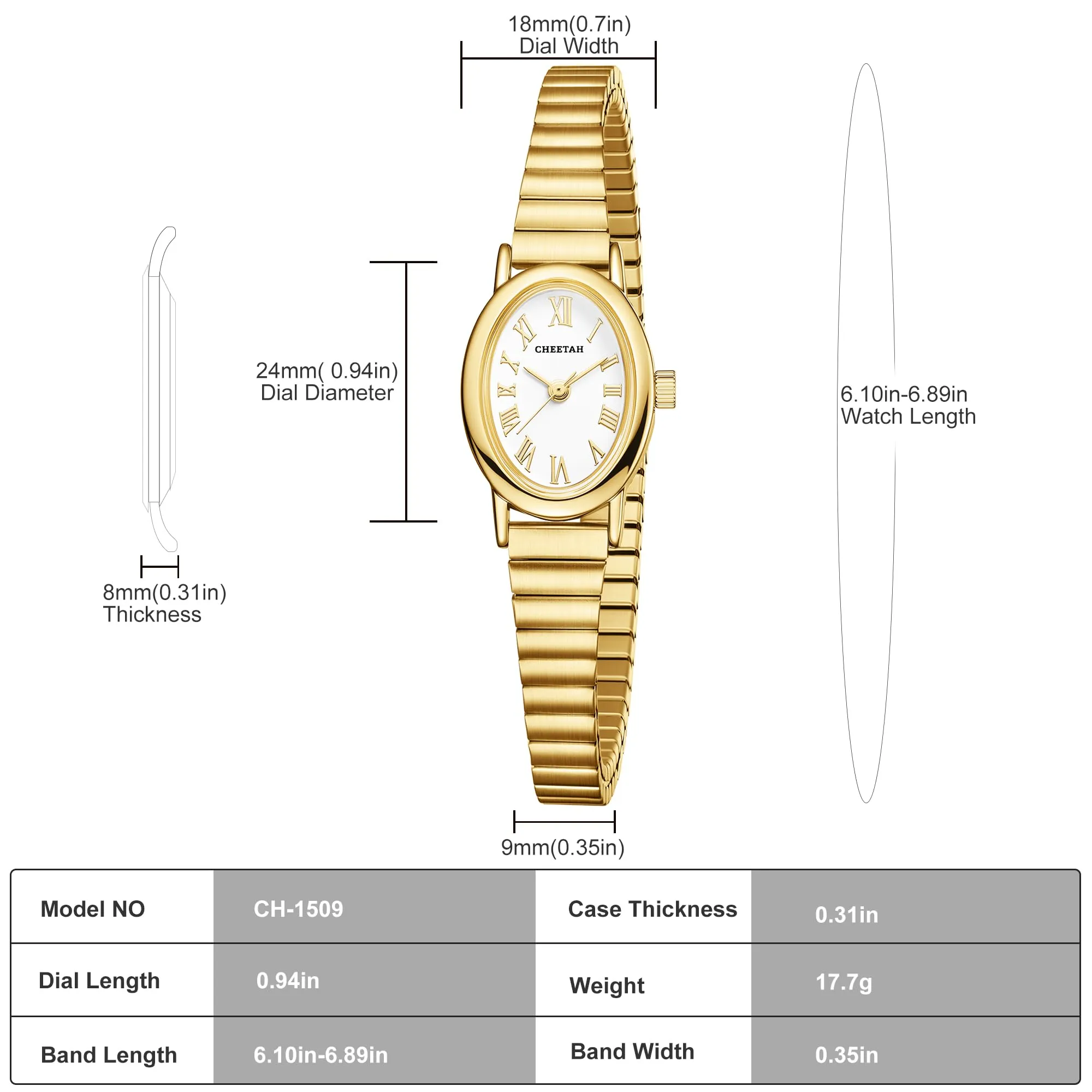 CHEETAH Orologio Donna Dorato Elegante al Quarzo: Orologio Impermeabile con Cinturino Regolabile in Acciaio Inossidabile e Quadrante Semplice con Numeri Romani - immagine 8