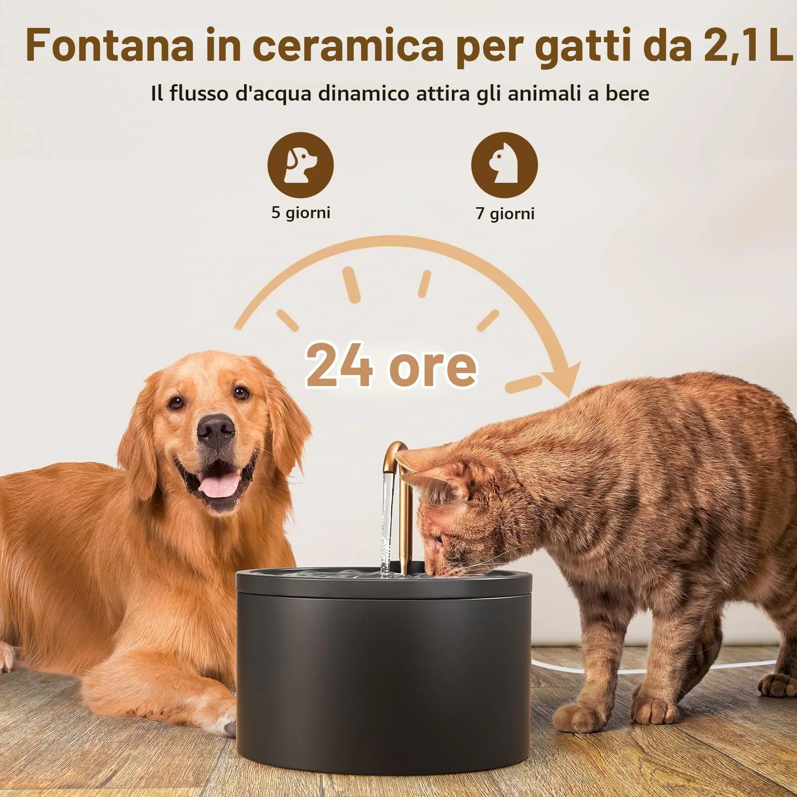 DOOOB Fontanella per Gatti in Ceramica 2.1L Fontana per Gatti in Ceramica - immagine 5