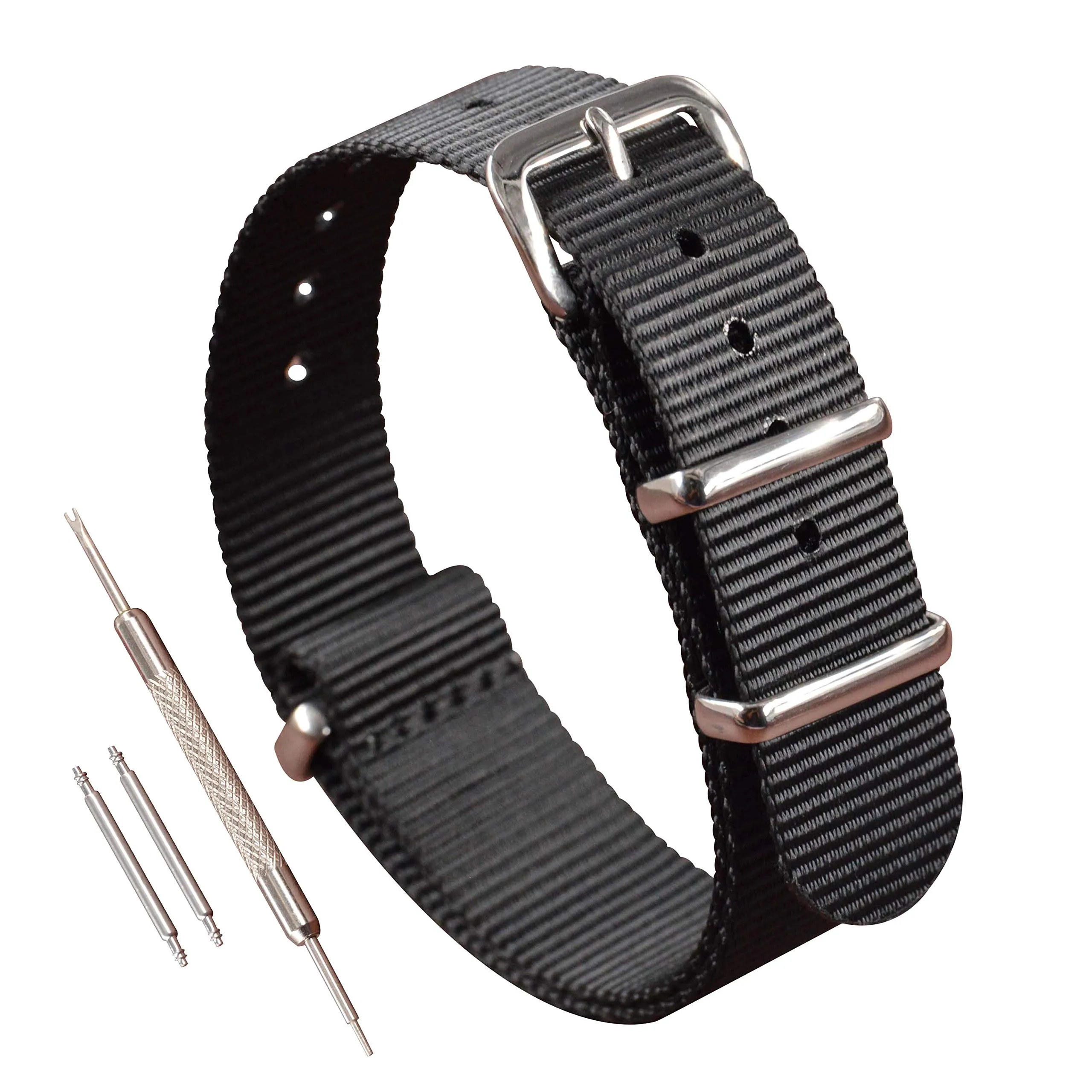 MZBUTIQ 12mm Nero Cinturino Orologio Nylon Donna Fibbia Lucida 4 Anelli - immagine 1