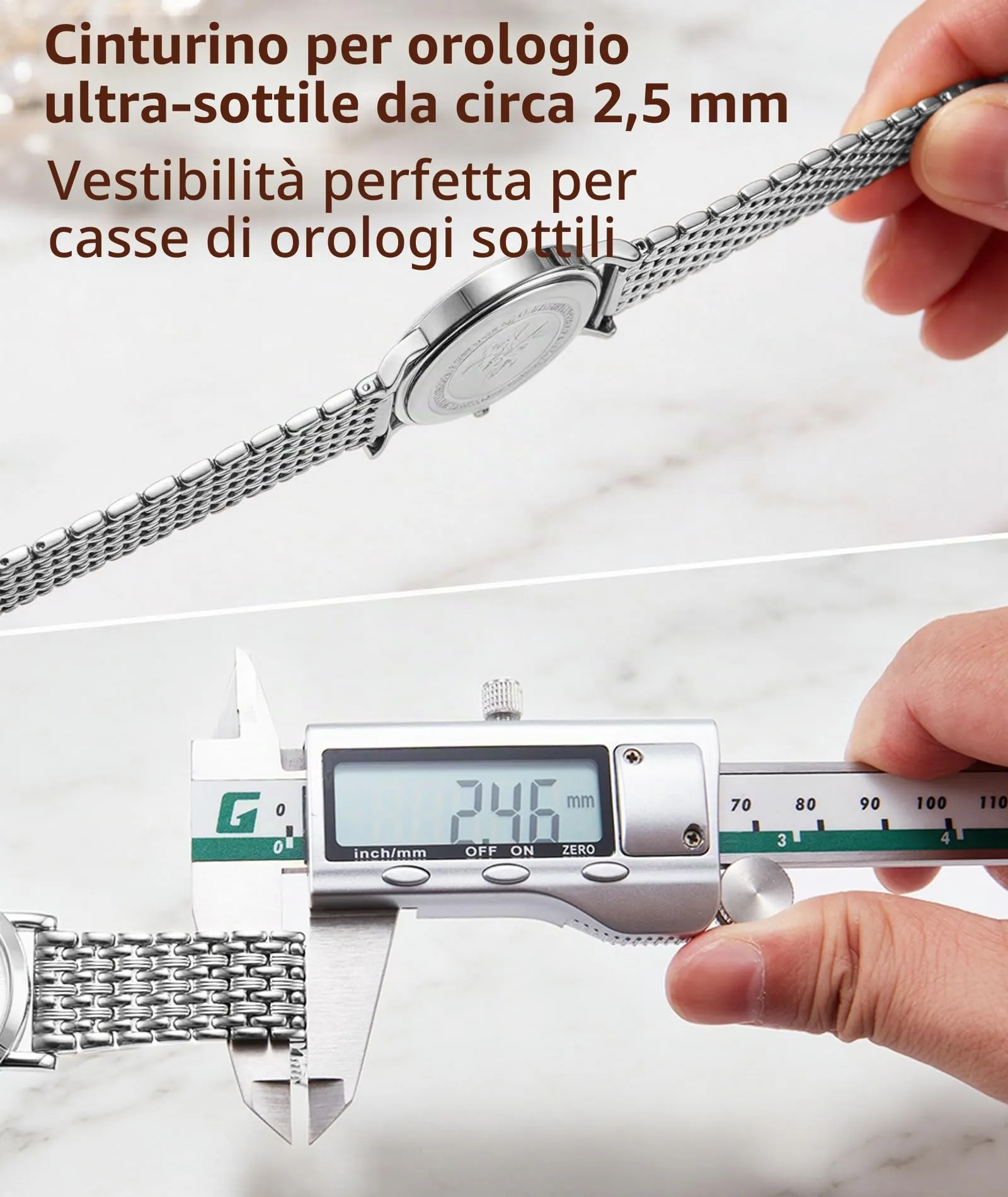 BINLUN Cinturino per Orologio in Acciaio Inossidabile Maglie Ultra Sottili Cinturini Leggero per Orologio Braccialetti di Ricambio Lucidati per Uomo Donna(18mm Argento) - immagine 3