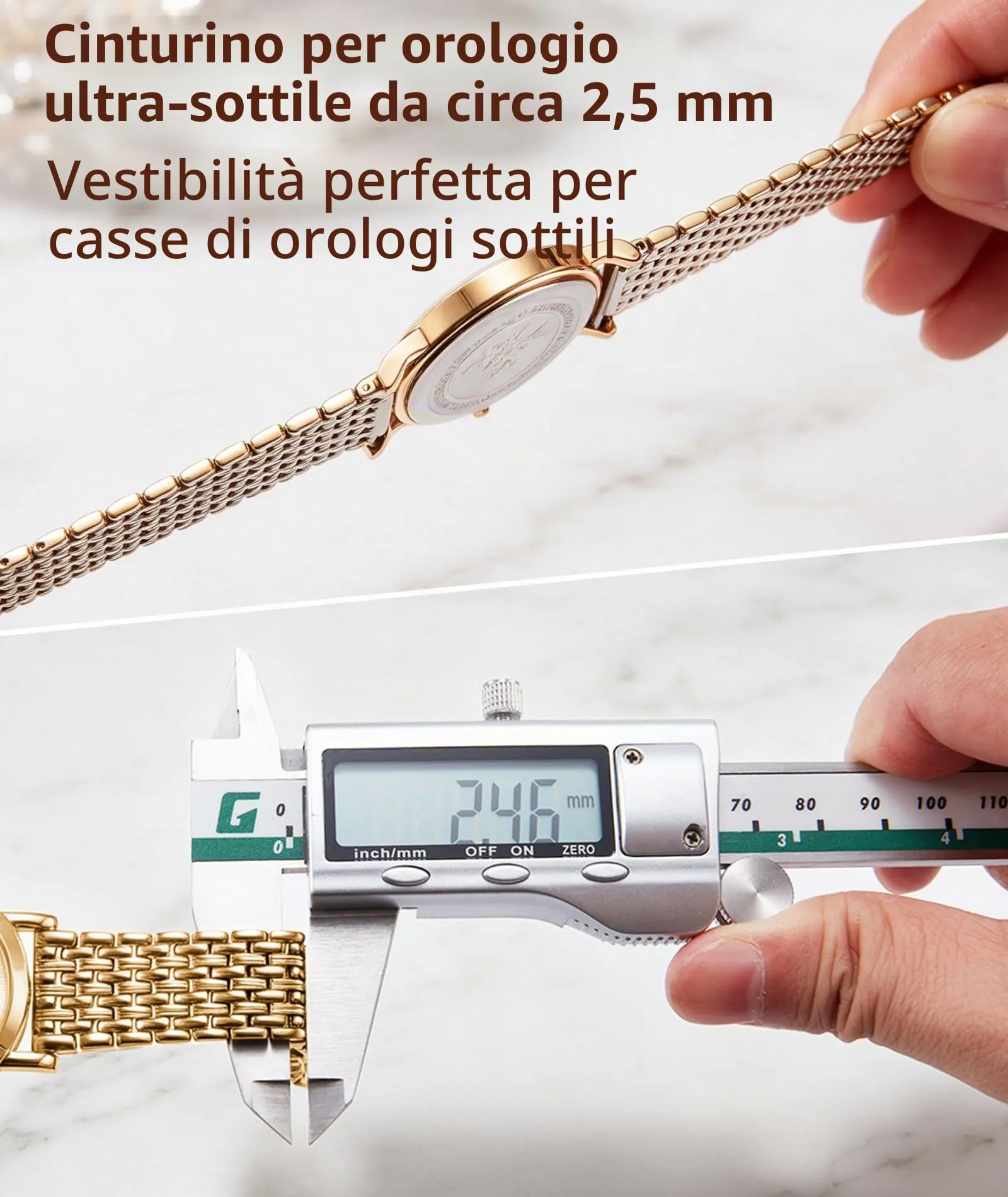 BINLUN Cinturino per Orologio in Acciaio Inossidabile Maglie Ultra Sottili Cinturini Leggero per Orologio Braccialetti di Ricambio Lucidati per Uomo Donna(16mm Oro) - immagine 3
