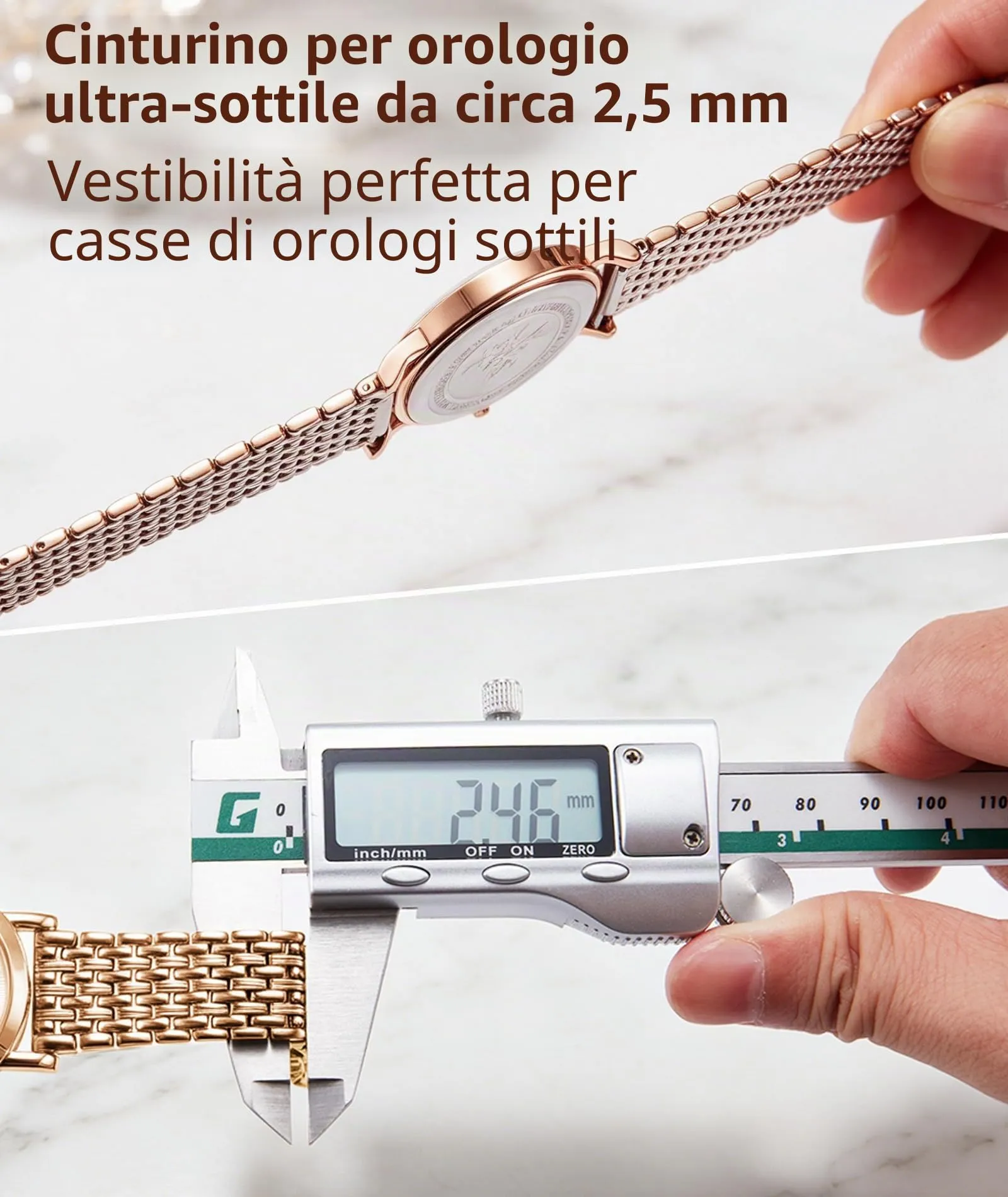 BINLUN Cinturino per Orologio in Acciaio Inossidabile Maglie Ultra Sottili Cinturini Leggero per Orologio Braccialetti di Ricambio Lucidati per Uomo Donna(22mm Oro Rosa) - immagine 3
